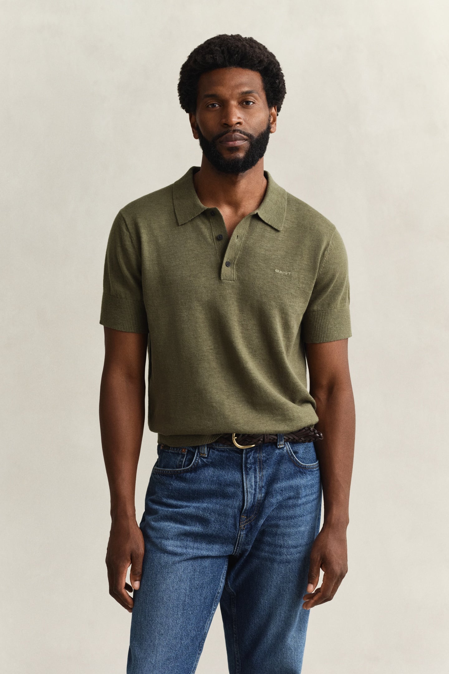 GANT Slub Cotton Linen Ss Polo Dry Herb Green Maat: M | Poloshirts Outlet | Heren | Groen
