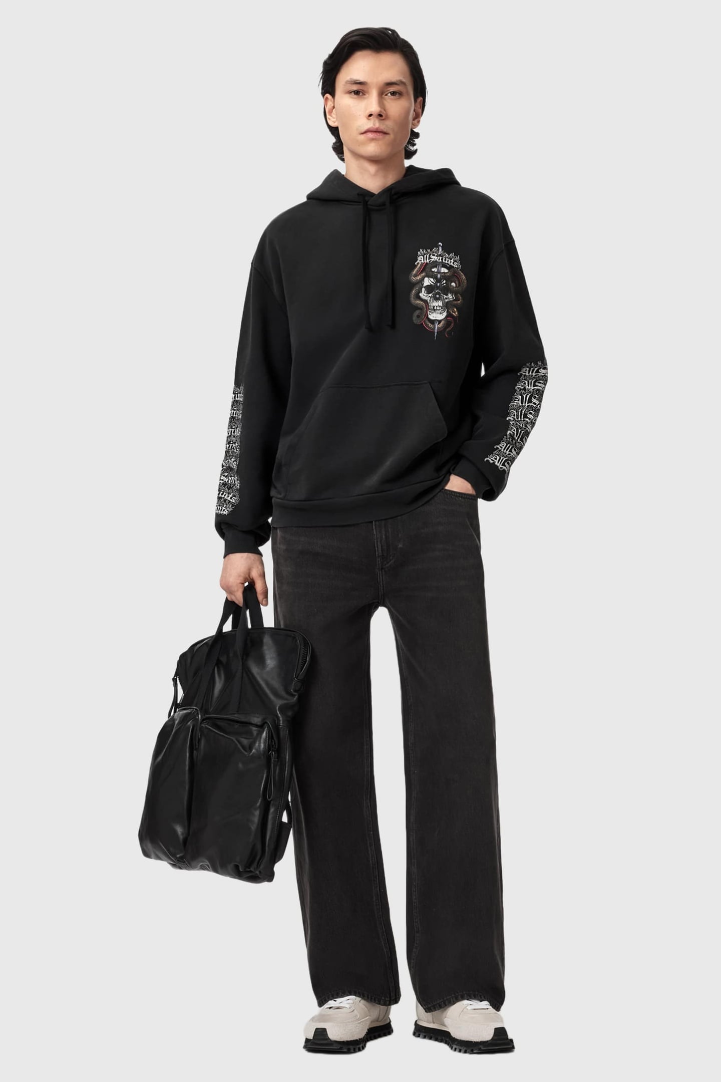 AllSaints Araknid Hoody Washed Black Maat: XS | Sweaters Outlet | Heren | Zwart