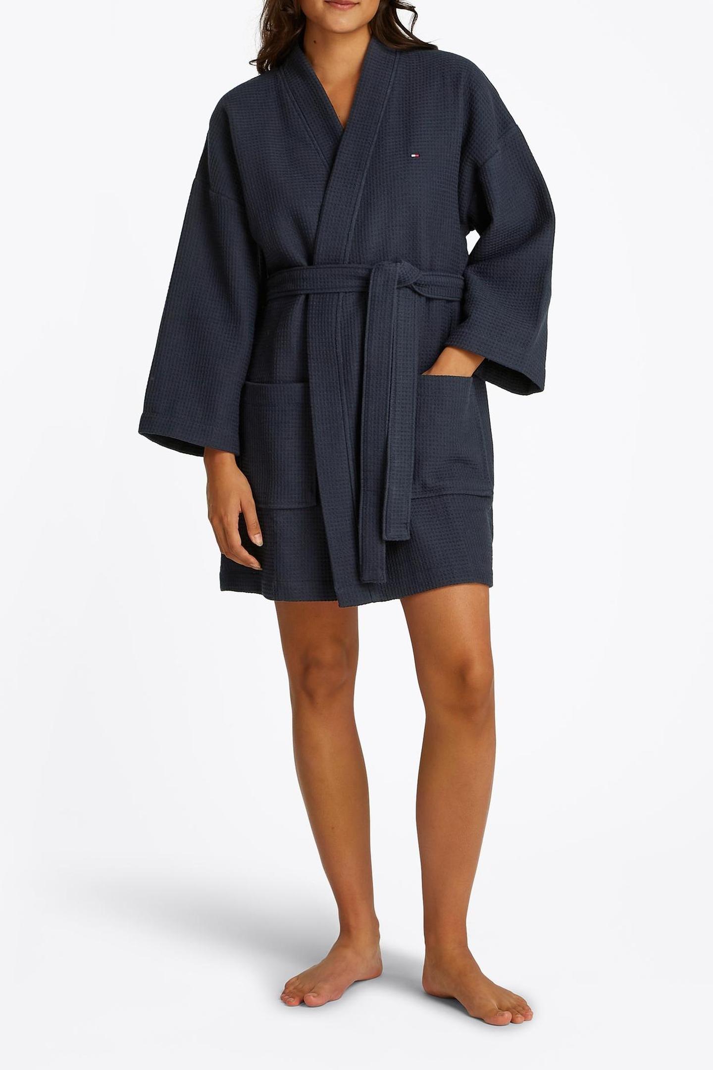 Tommy Hilfiger Waffle Bathrobe Dark Night Navy Größe: XL | Bademäntel Outlet | Damen | Schwarz