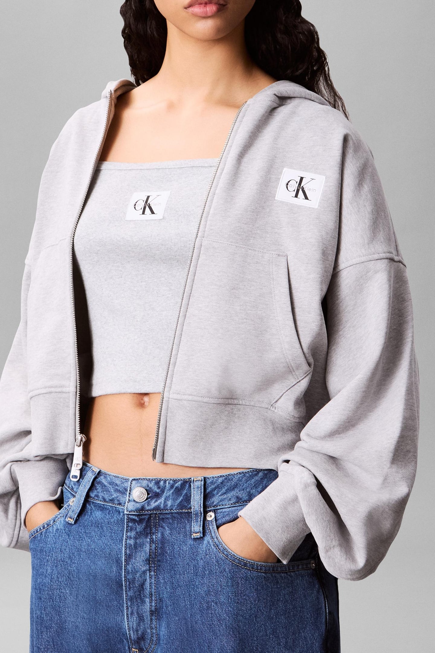 Calvin Klein French Terry Woven Grey Heather Talla: XXS | Sudaderas con Capucha Outlet | Mujer | Gris