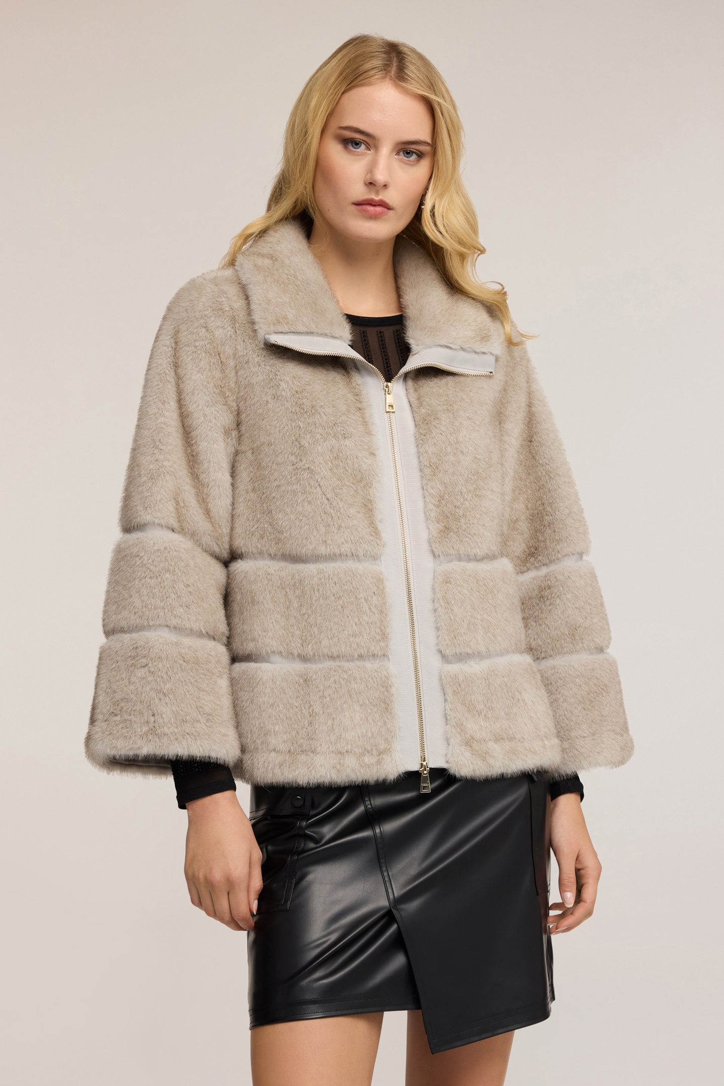 Motivi Teddy Effect Jacket With Zip Grey Talla: 32 | Chaquetas de Invierno Outlet | Mujer | Gris