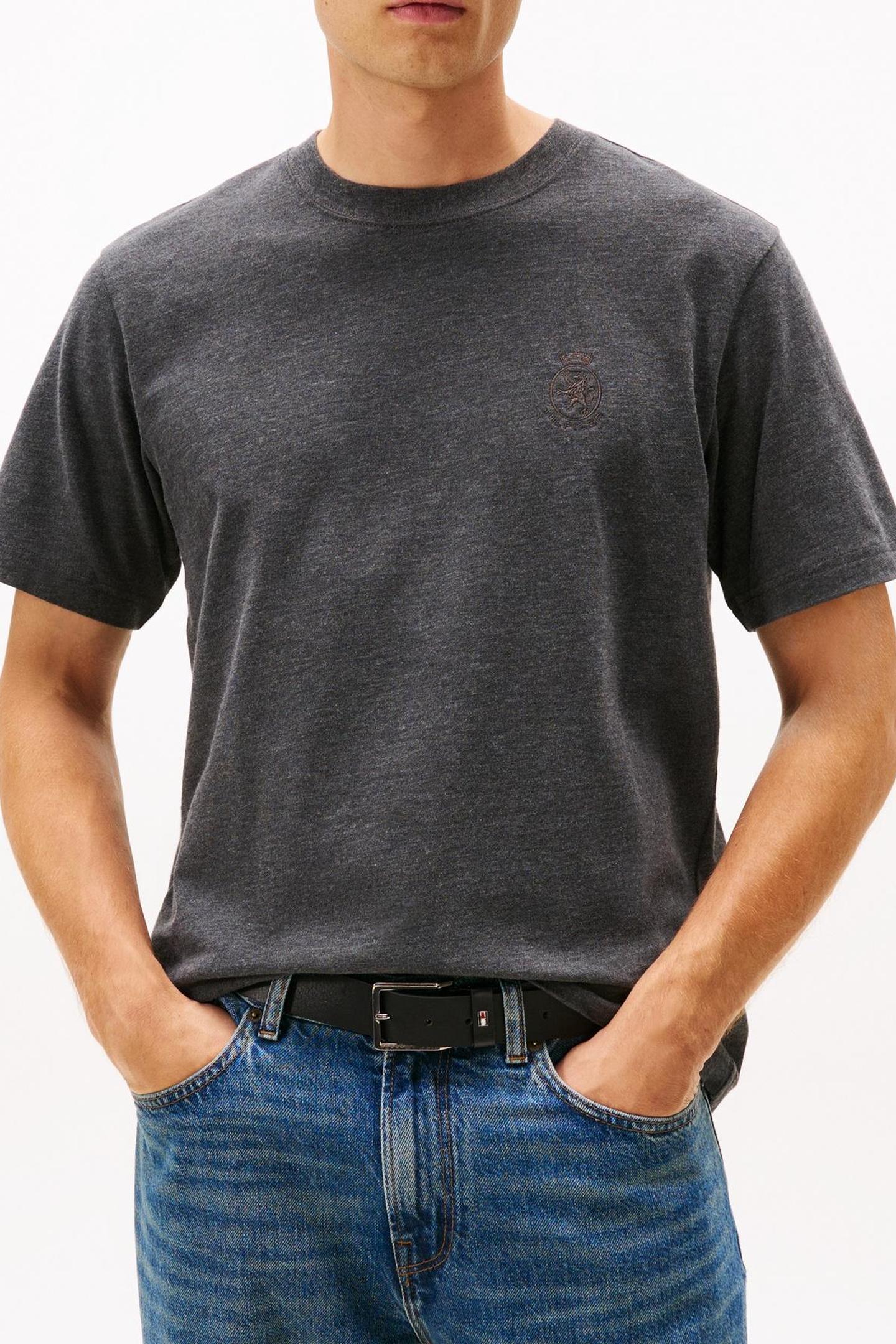 Tommy Hilfiger Small Crest Graphic Dark Grey Marbled Heather Maat: S | Basic T-Shirts Outlet | Heren | Grijs