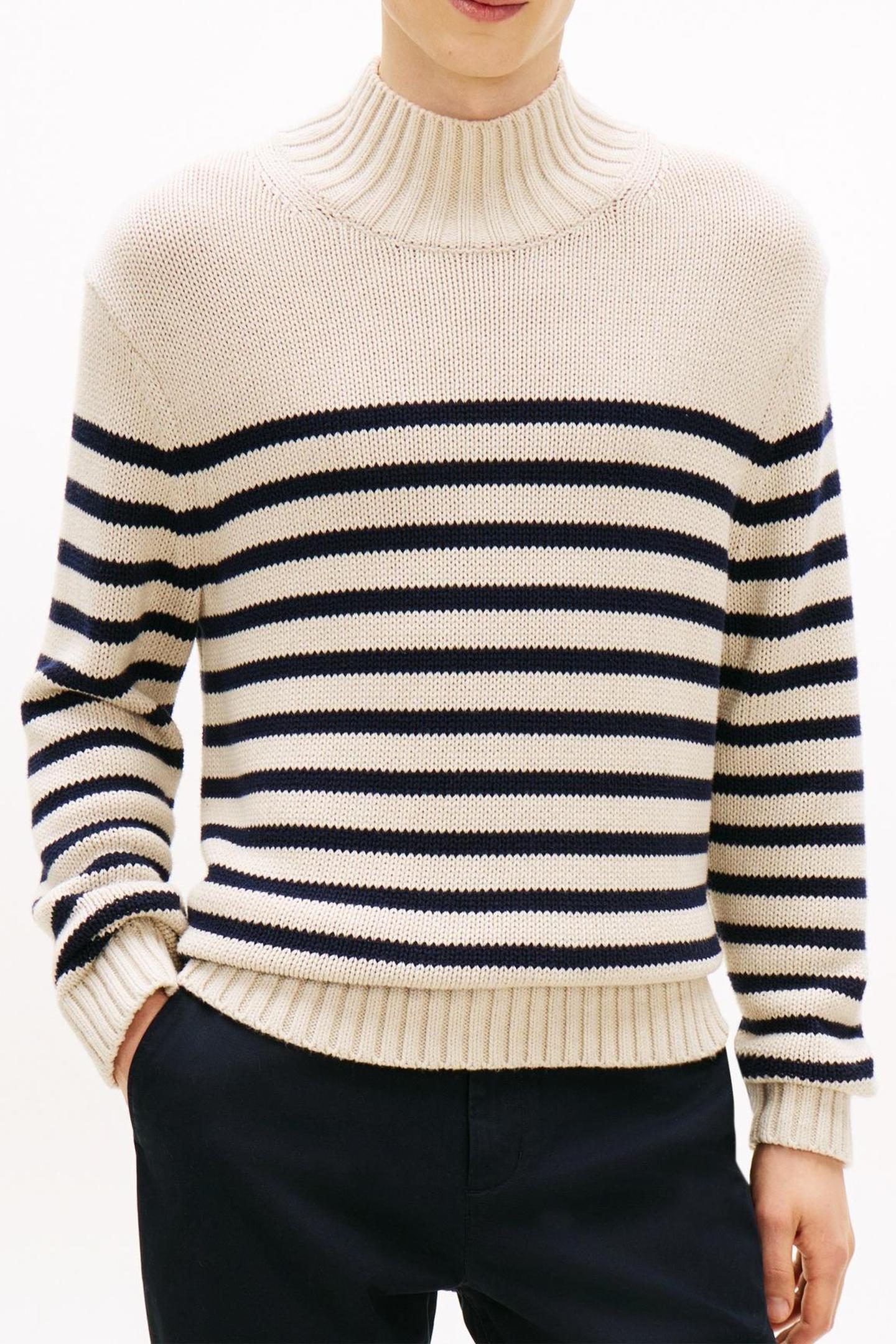 Tommy Hilfiger Breton Cotton Stripe Oatmilk Heather/desert Sky Size: S | Turtlenecks Outlet | Heren | Ecru