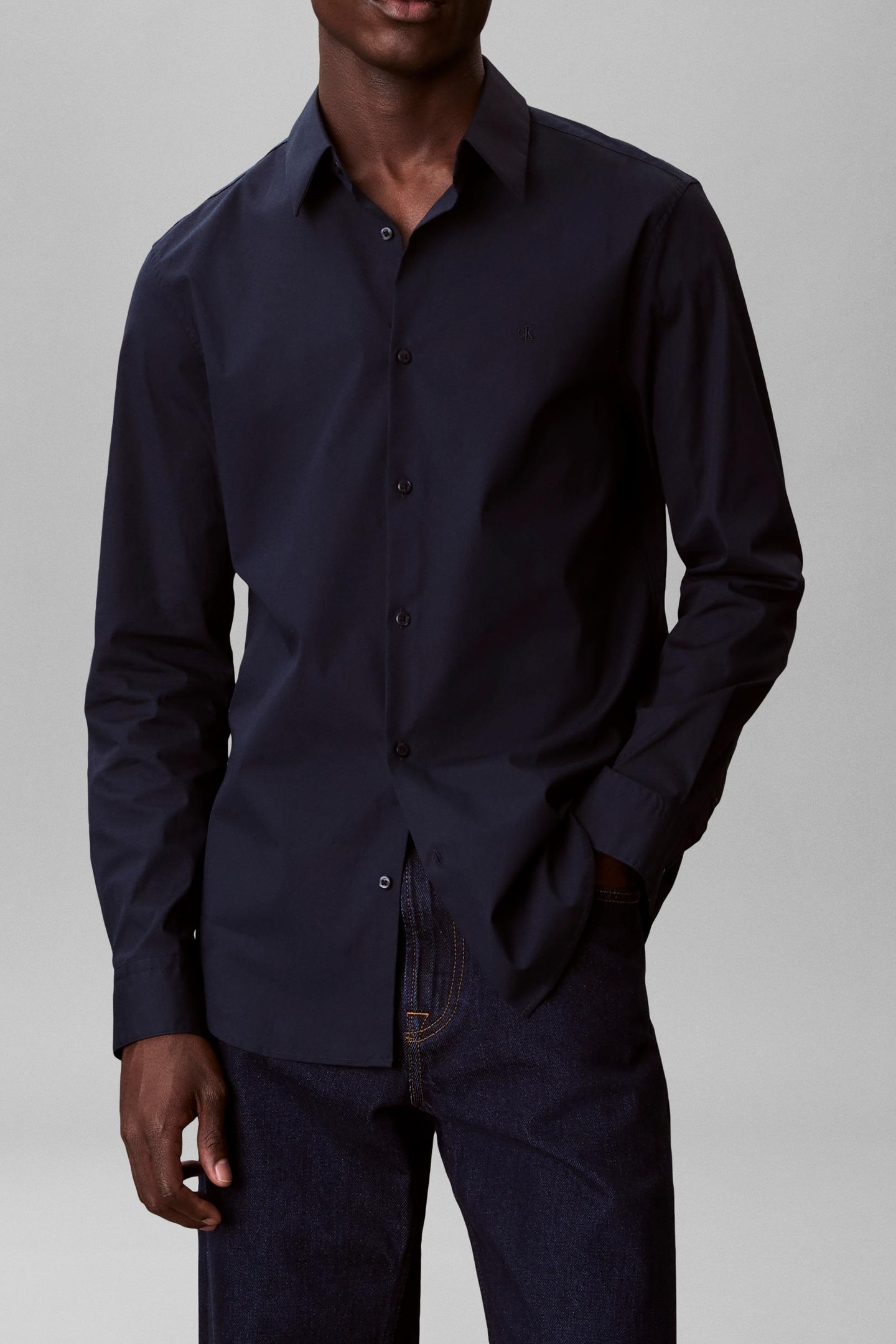 Calvin Klein Ls Solid Stretch Shirt Dark Sapphire Maat: S | Casual Overhemden Outlet | Heren | Blauw