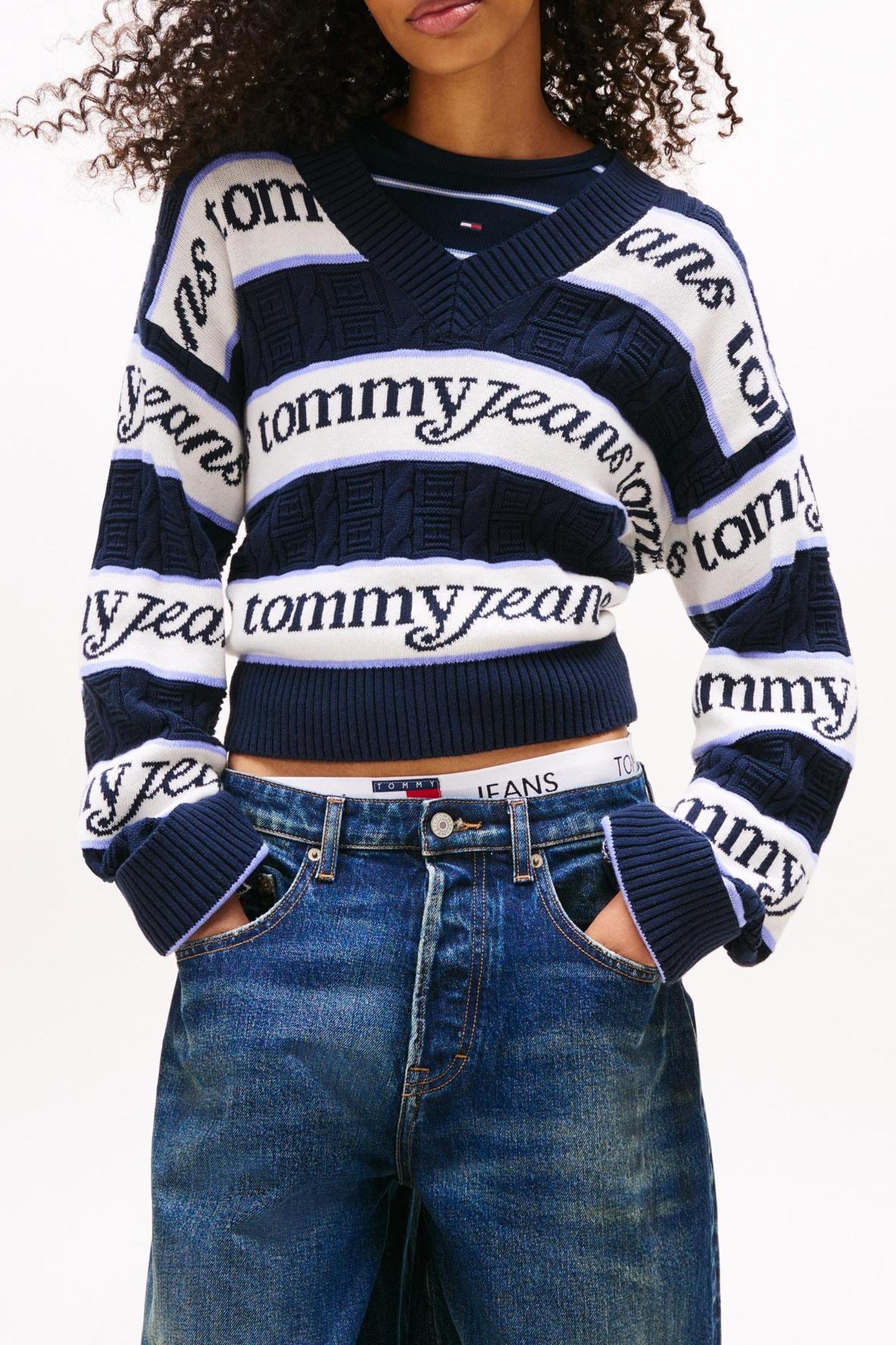 Tommy Hilfiger Tjw Stripe Logo Sweater Dark Night Navy/stripe Taglia: S | Maglioni a maglia Outlet | Donna | Nero
