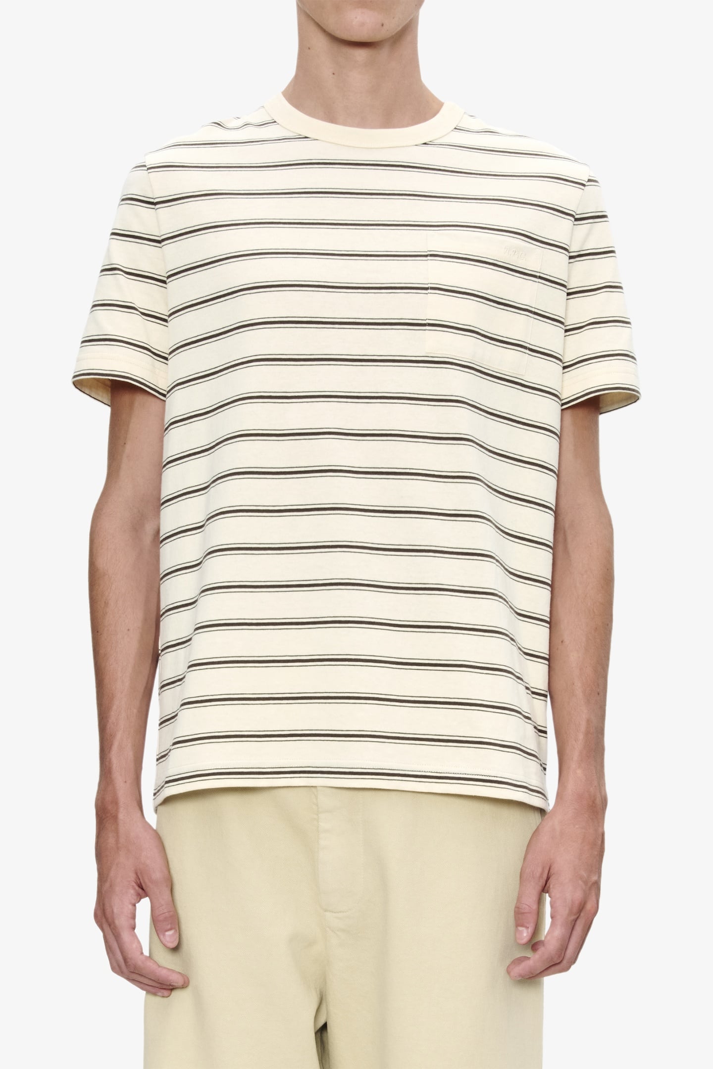 A.P.C. Unisex T-shirt Short Sleeve Striped Ecru Maat: XS | Tops Outlet | Unisex | Ecru