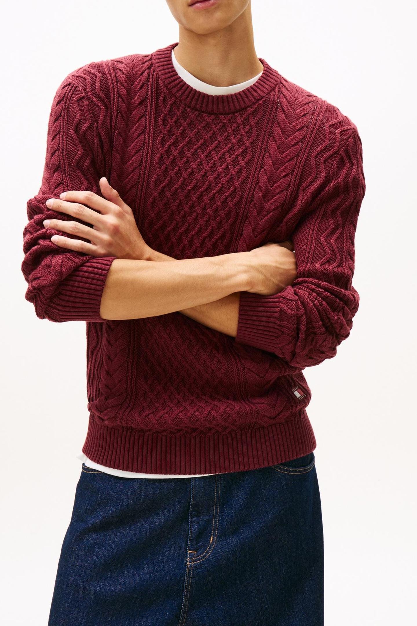Tommy Hilfiger Tjm Slim Badge Cable Red Wine Tonal Taglia: M | Maglioni a maglia Outlet | Uomo | Rosso