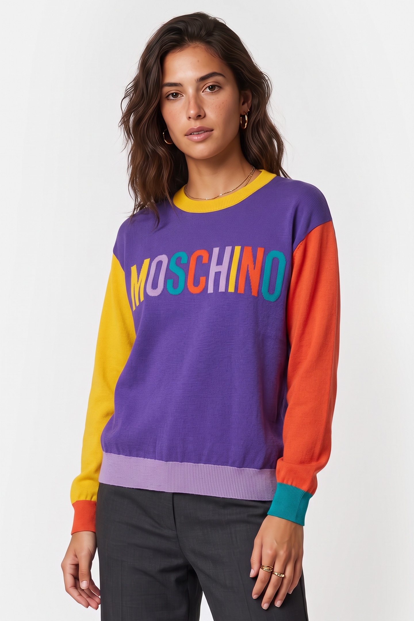 Moschino Color Block Wool Pullover Blue Maat: XXS | Longsleeves Outlet | Dames | Paars