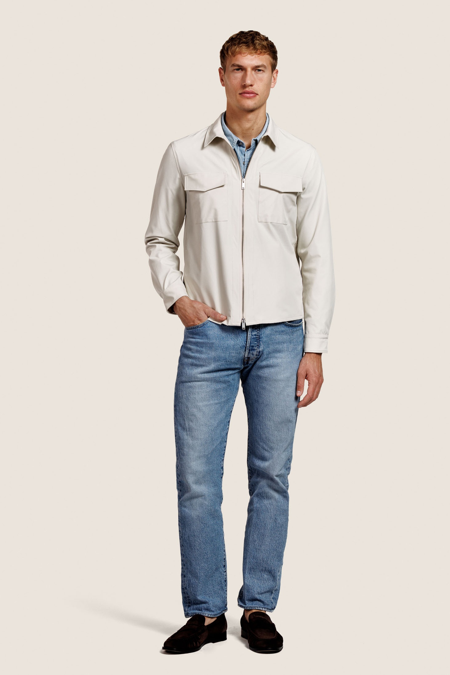 ALTER EGO Robert Nylon Overshirt Jacket Vanille Maat: L | Lichte Jassen Outlet | Heren | Ecru