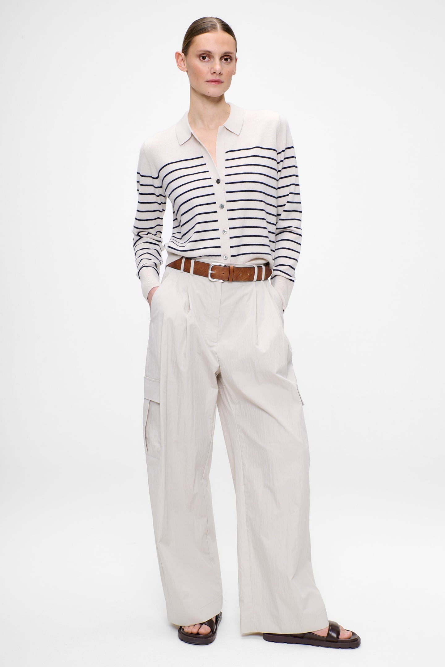 ZENGGI Cashmere Blend Polo Cardigan Off White/midnight Blue Maat: XS | Sweaters Outlet | Dames | Wit