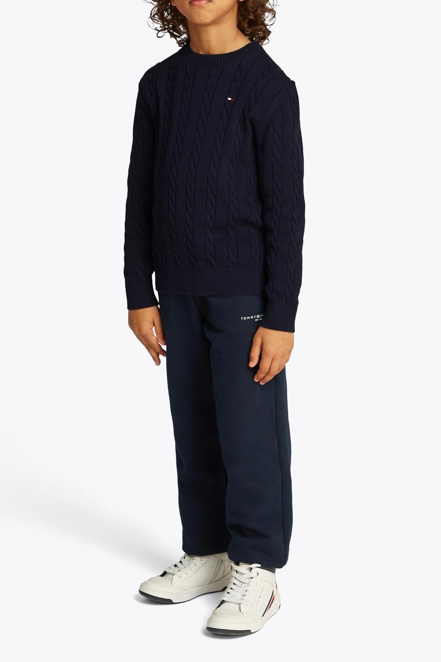 Tommy Hilfiger Boys Crew Neck Cotton Cable Dark Night Navy Size: 8Y | Sweaters and Cardigans Outlet | kids | Blauw