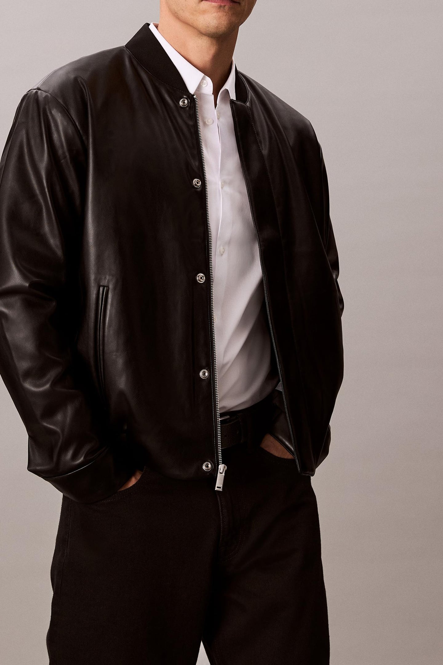 Calvin Klein Ls Faux Leather Bomber Black Talla: S | Chaquetas de Cuero Outlet | Hombre | Negro