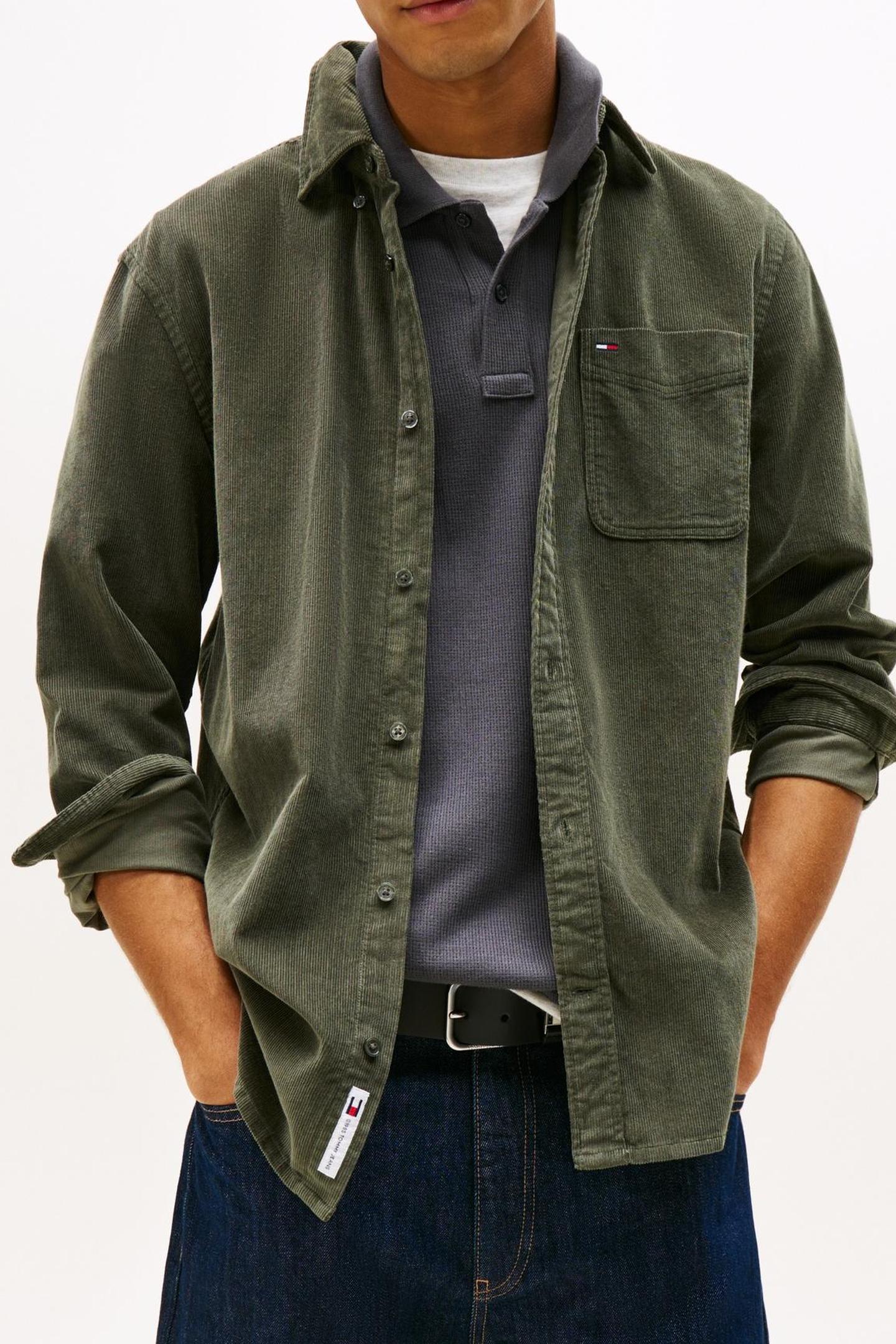 Tommy Hilfiger Tjm Reg Baby Cord Shirt Pewter Green Maat: M | Casual Overhemden Outlet | Heren | Groen
