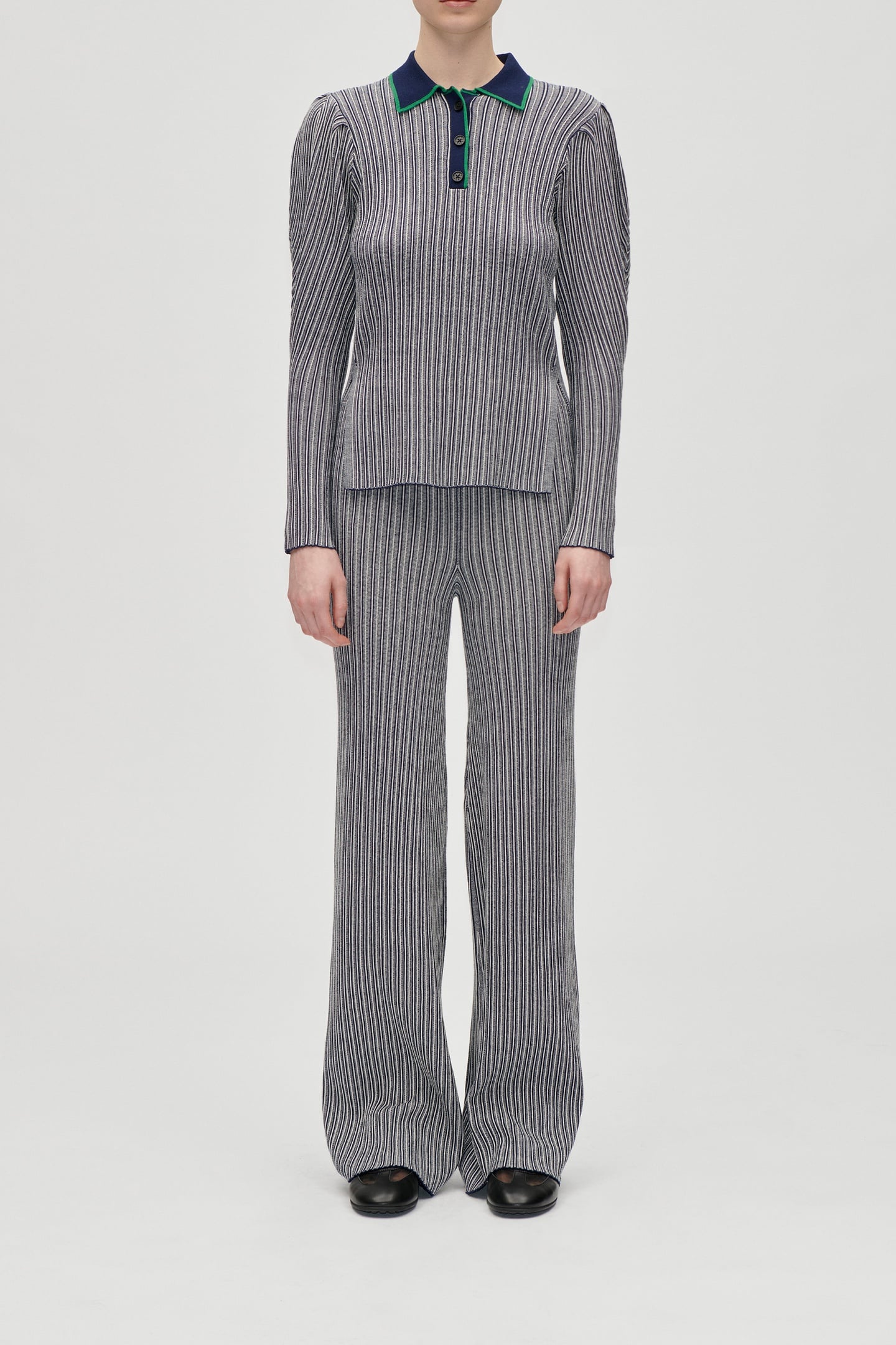 Stine Goya Long Flare Knit Pants Soft Striped Rib Größe: XS | Ausgestellte Hosen Outlet | Damen