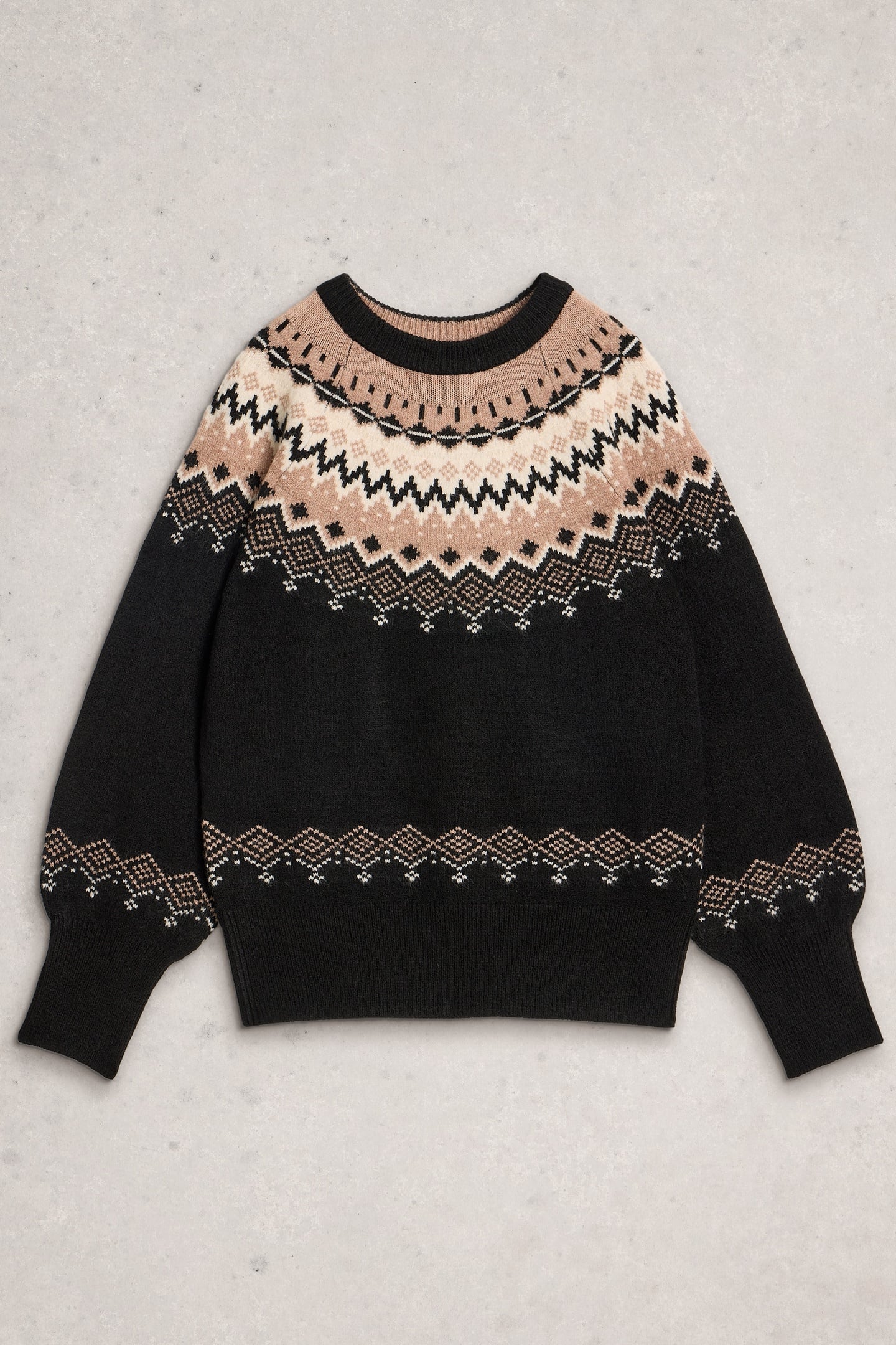 White Stuff Fairisle Crew Neck Jumper Black Multi Maat: 12 | Sweaters Outlet | Dames | Zwart