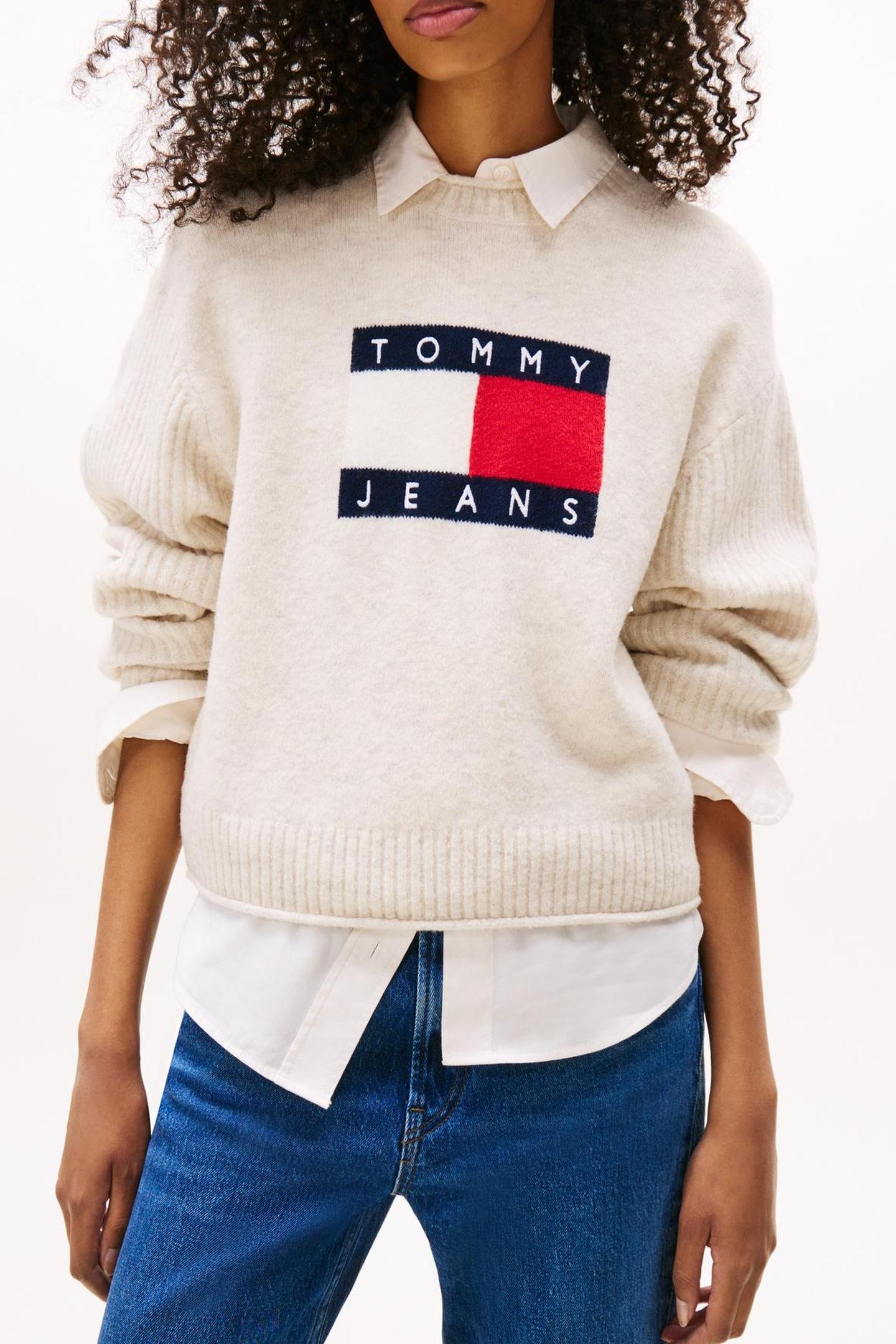 Tommy Hilfiger Tjw Melange Flag Sweater Ancient White Heather Taglia: XL | Maglioni a maglia Outlet | Donna | Bianco