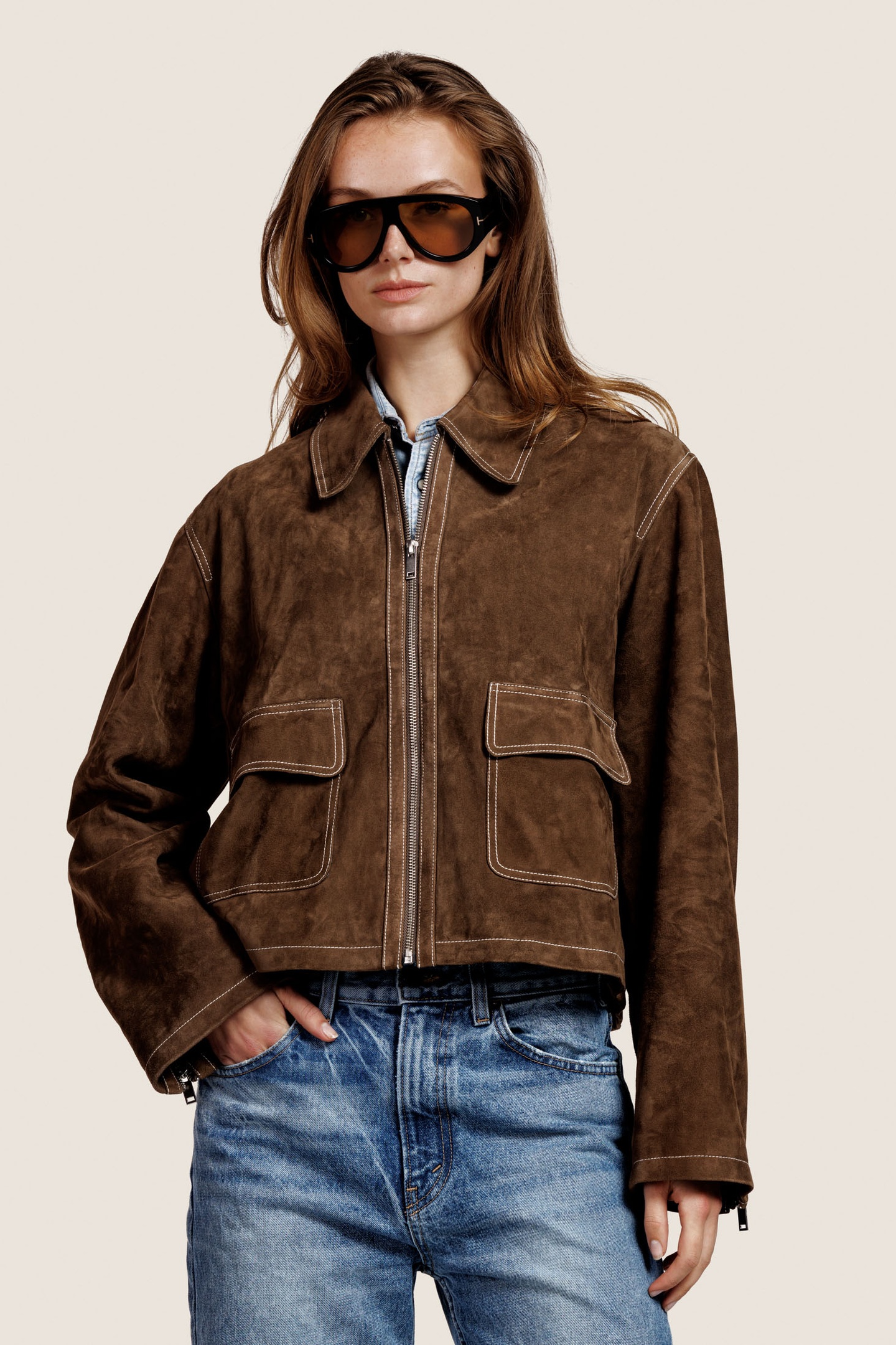 ALTER EGO Lynelle Suede Jacket Dark Olive Size: M | Leather & Biker Jackets Outlet | Dames | Bruin