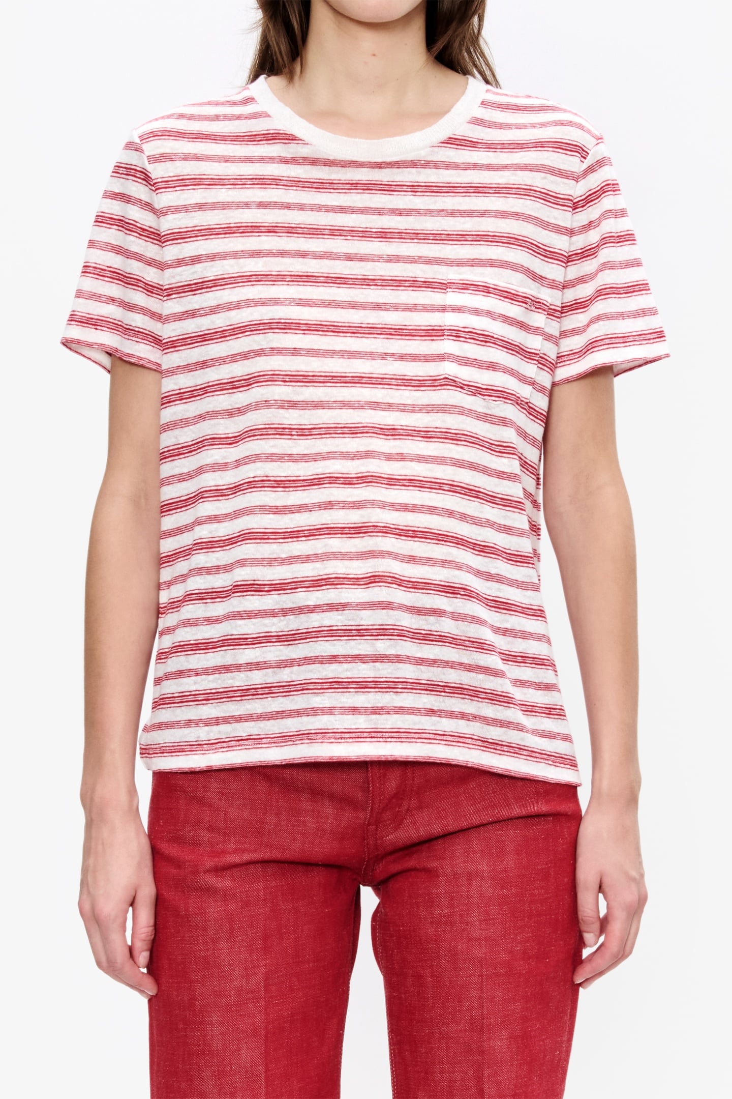 A.P.C. Top Short Sleeve Striped Red Maat: L | Tops Outlet | Dames | Rood