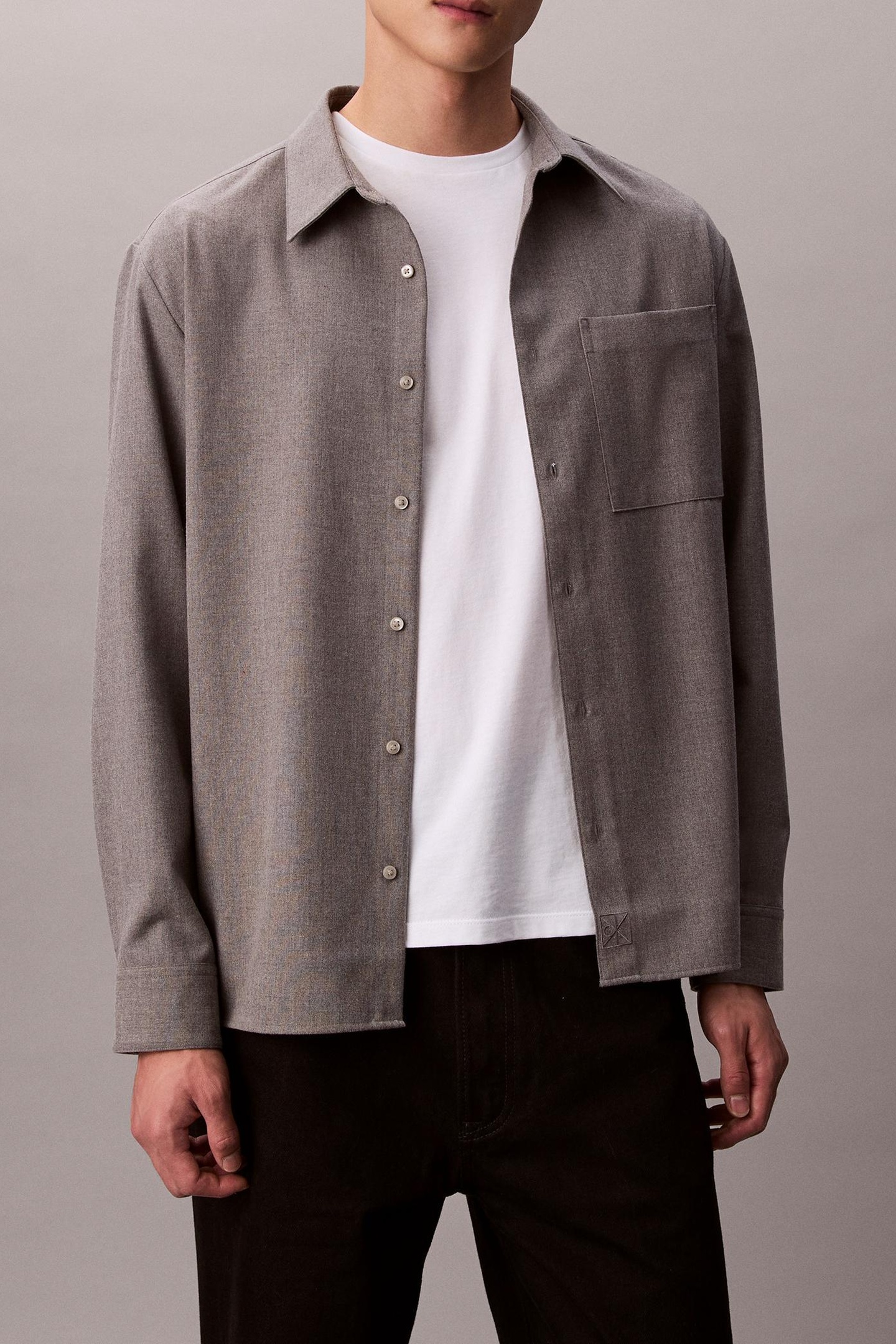 Calvin Klein Ls Solid Silk Wool Shirt Marble Gray Maat: XXL | Casual Overhemden Outlet | Heren | Grijs