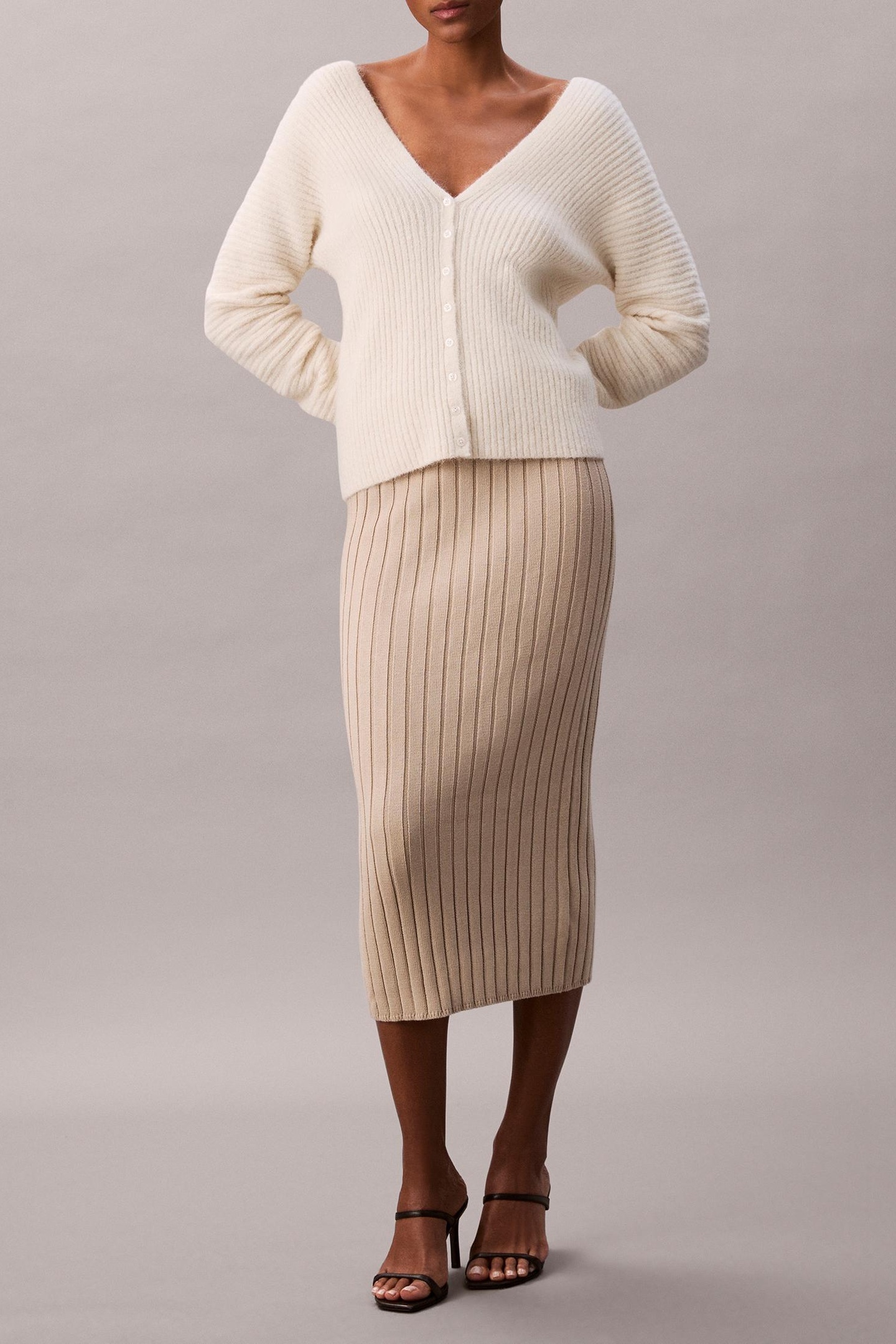 Calvin Klein Sweater Skirt Island Fossil Size: S | Midi Skirts Outlet | Dames | Ecru