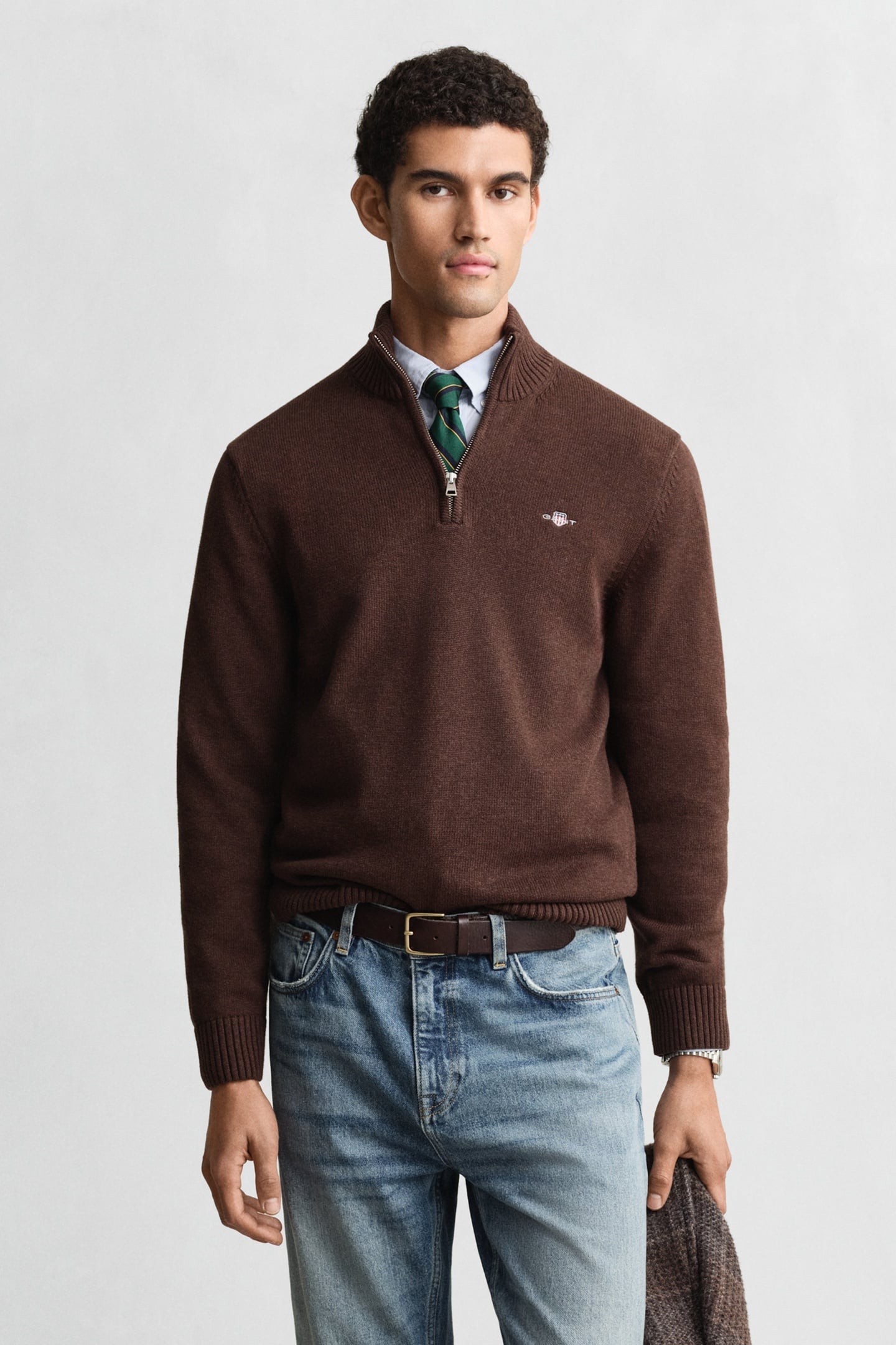 GANT Cotton Knit Half-zip Sweater Brown Melange Talla: S | Jerséis cuello Alto Outlet | Hombre | Marrón