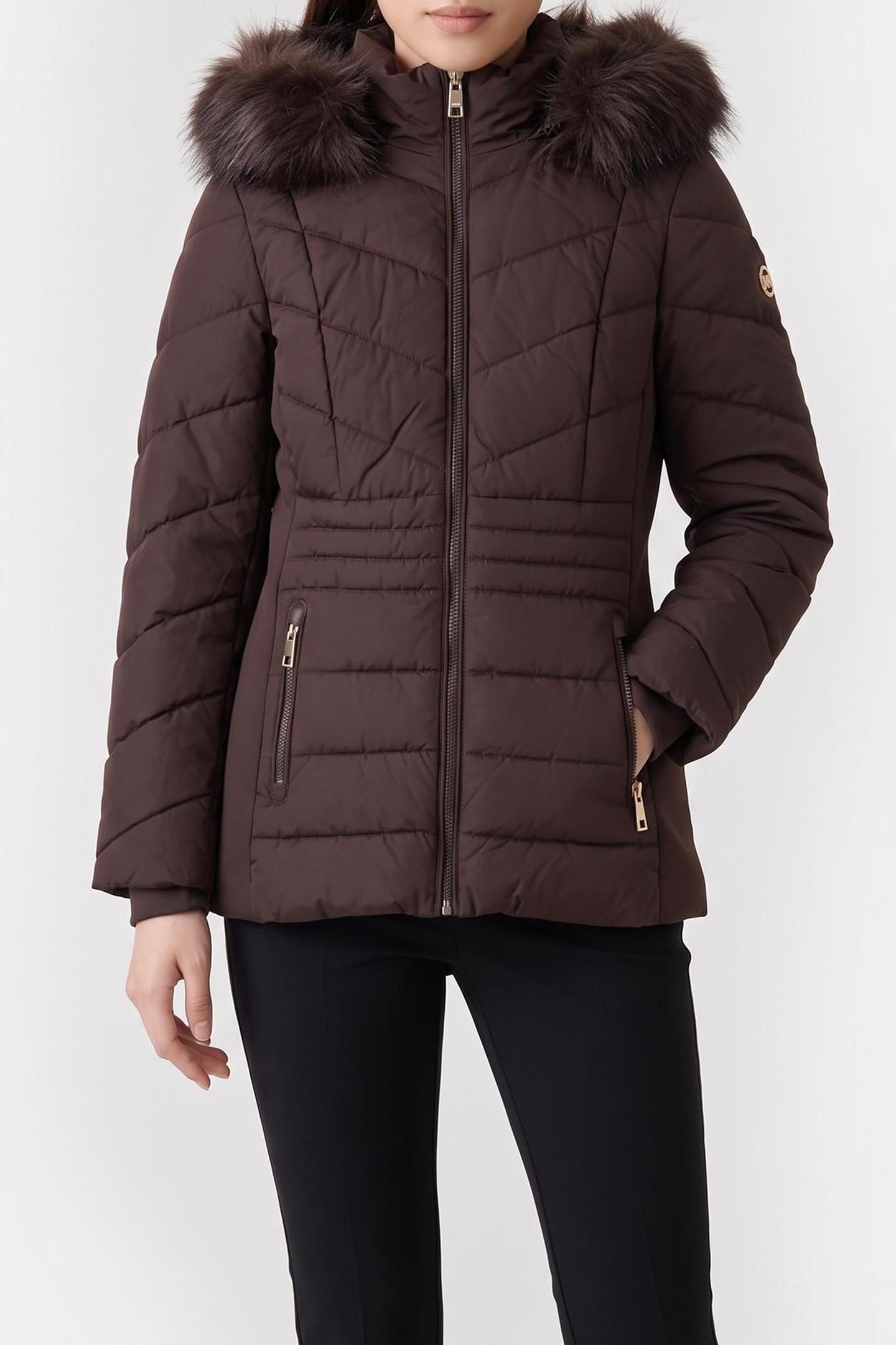 Michael Kors Scuba Side Quilted Hw Chocolate Maat: XS | Winterjassen Outlet | Dames | Bruin