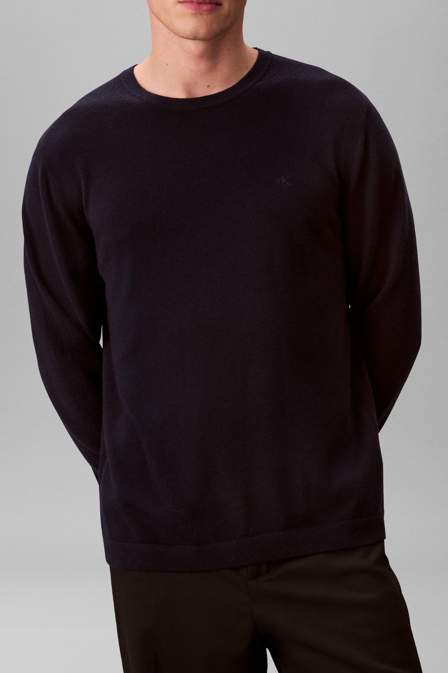 Calvin Klein Ls 100% Merino Crew Dark Sapphire Größe: XL | Pullover Outlet | Herren | Blau