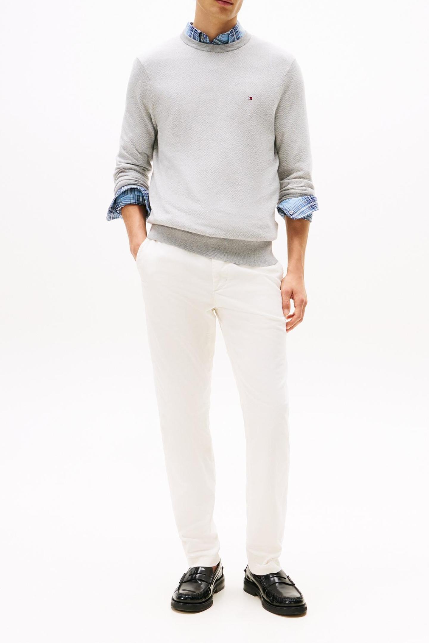 Tommy Hilfiger Pima Cotton Cashmere Herringbone Light Grey Heather/ivory Pe Taglia: XXL | Maglioni a maglia Outlet | Uomo | Grigio