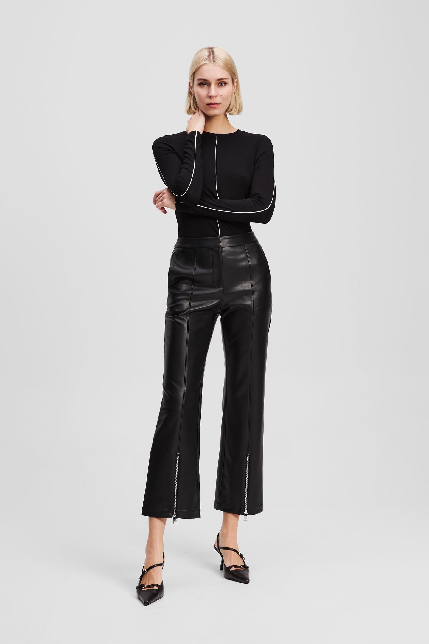 Karl Lagerfeld Faux Leather Zip Pants Black Taglia: 38 | Pantaloni di pelle Outlet | Donna | Nero