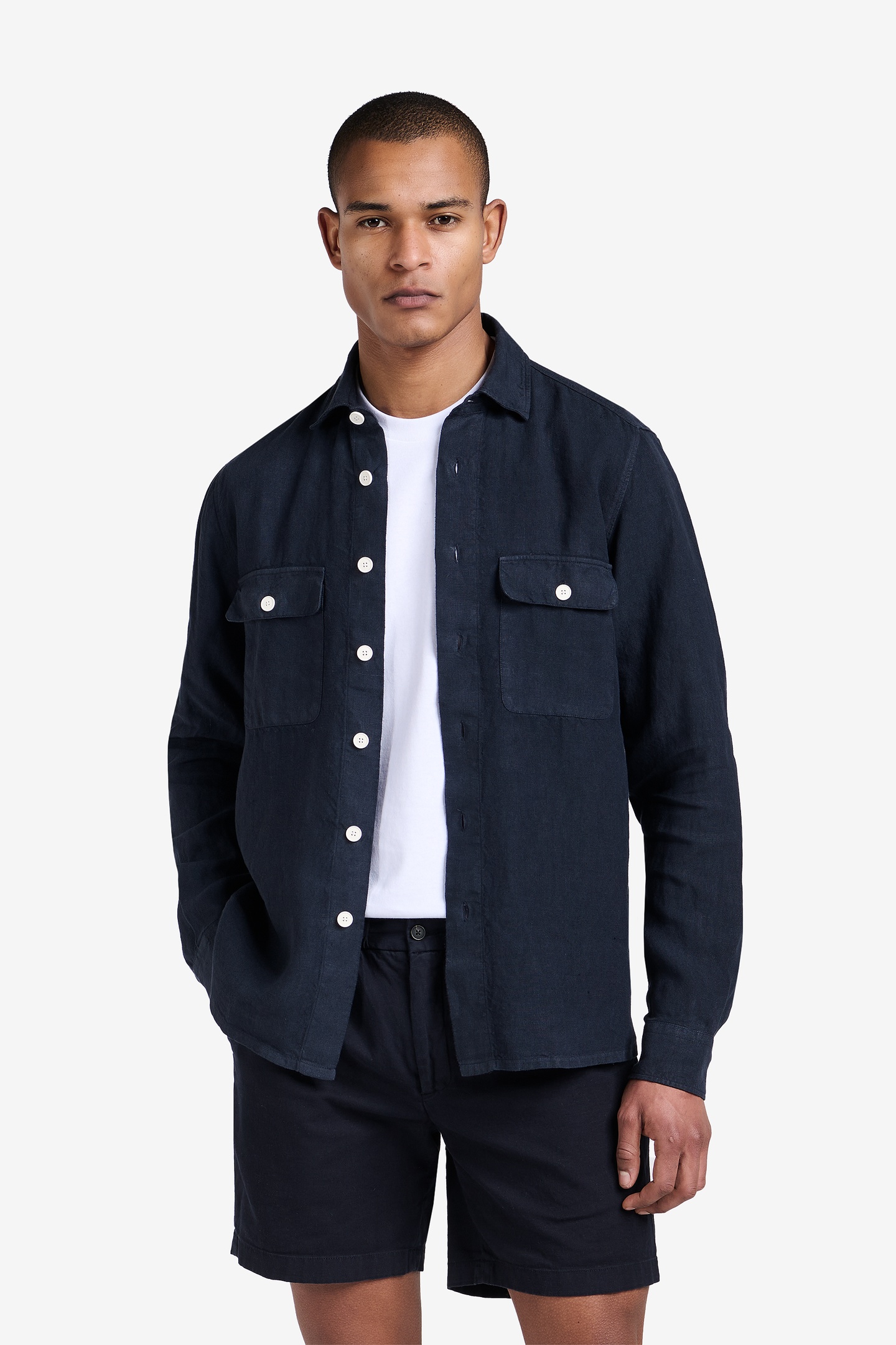 No Label Ohio Linen Navy Maat: L | Casual Overhemden Outlet | Heren | Blauw