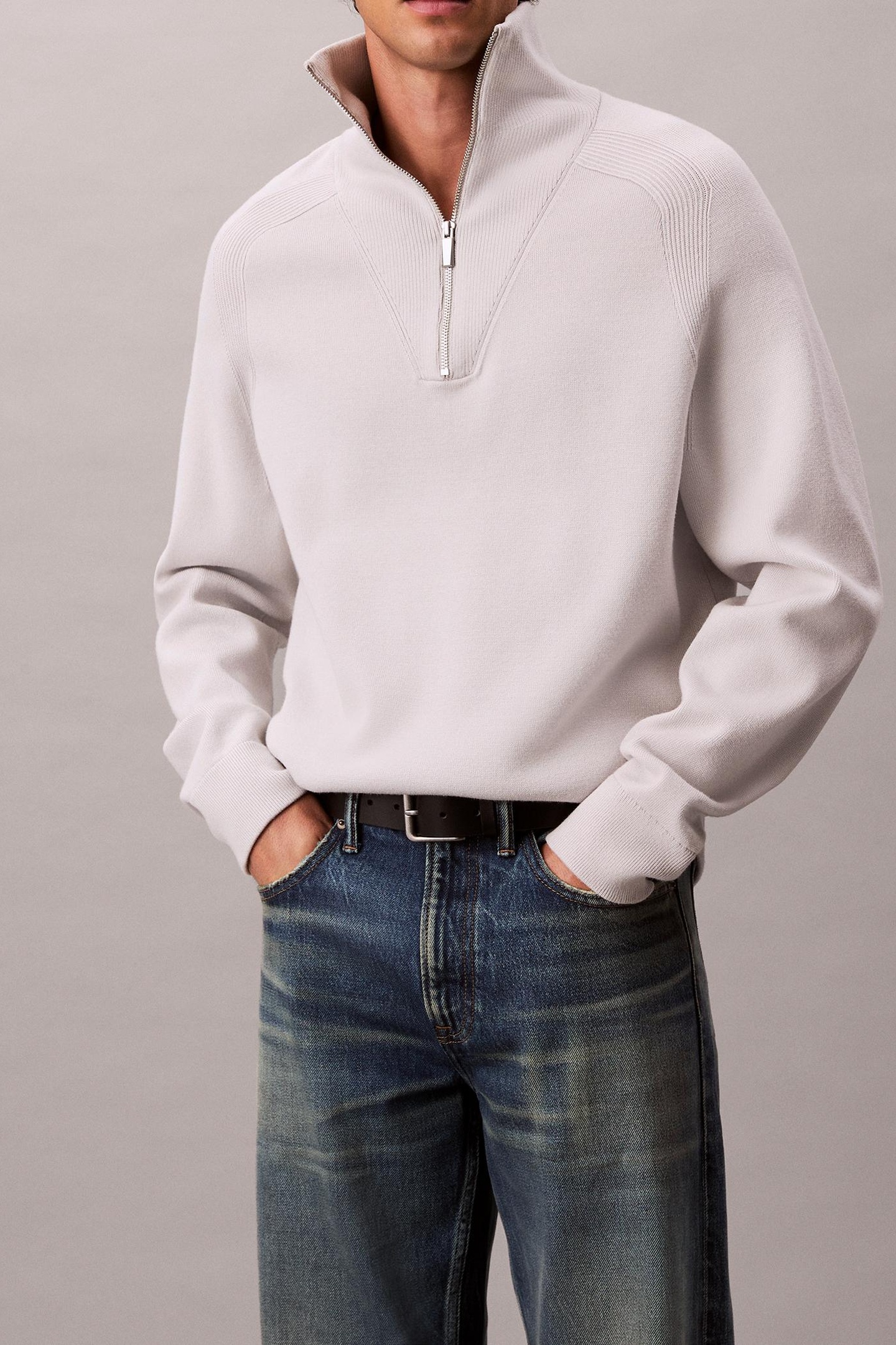 Calvin Klein Ls Snowy Tech Knit Sweater Chalk Talla: S | Jerséis cuello Alto Outlet | Hombre | Blanco