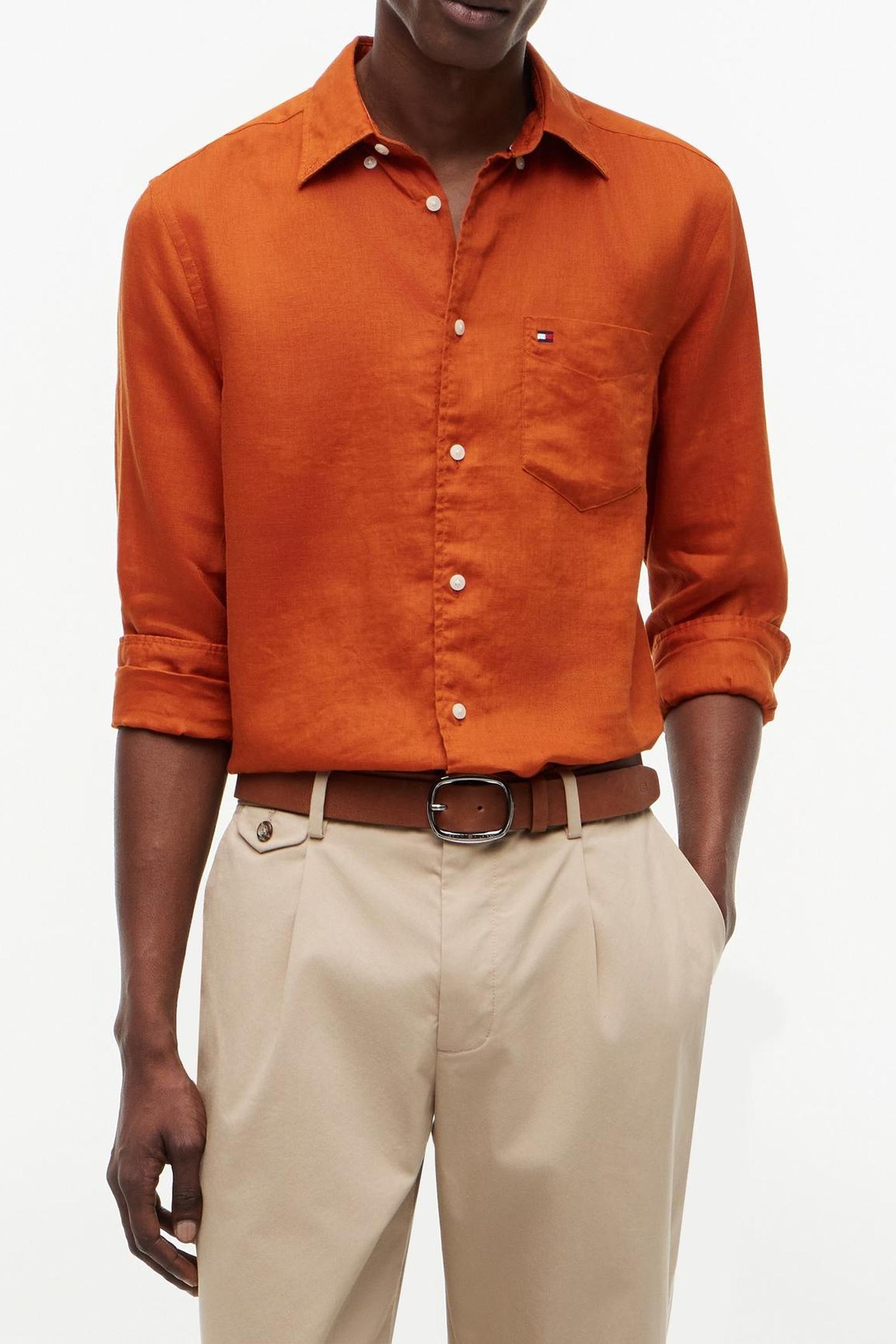 Tommy Hilfiger Piece Dye Linen Rf Shirt Rusty Ochre Taille: XL | Casual chemises Outlet | Homme | Blanche