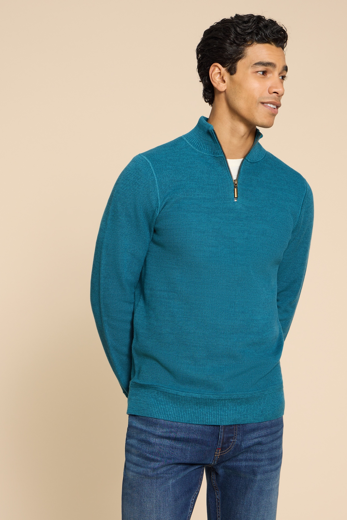White Stuff Attadale Funnel Neck Jumper Mid Teal Maat: XS | Coltruien Outlet | Heren | Blauw