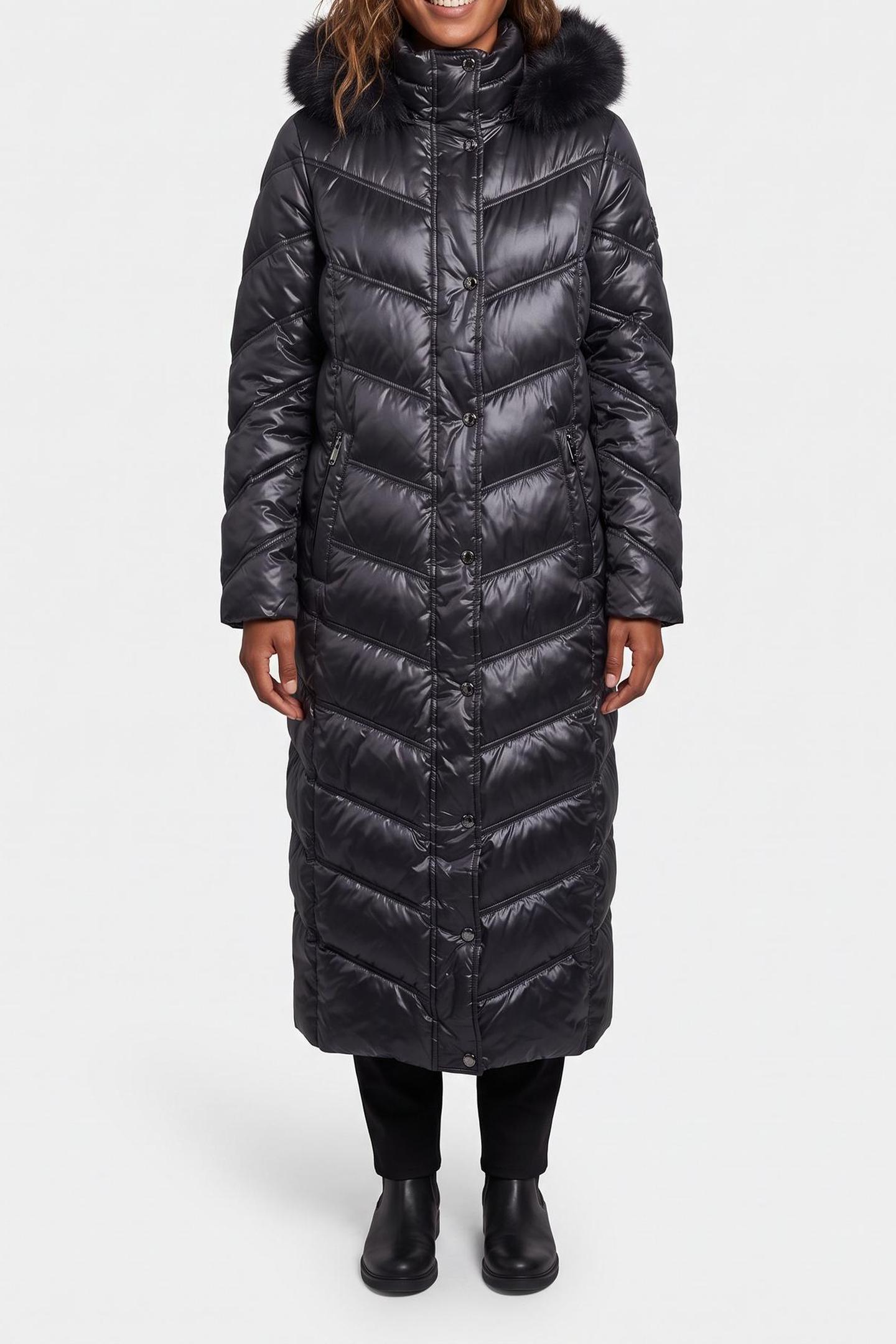 Michael Kors Chevron Maxi Coat Charcoal Maat: XS | Parka's Outlet | Dames | Grijs