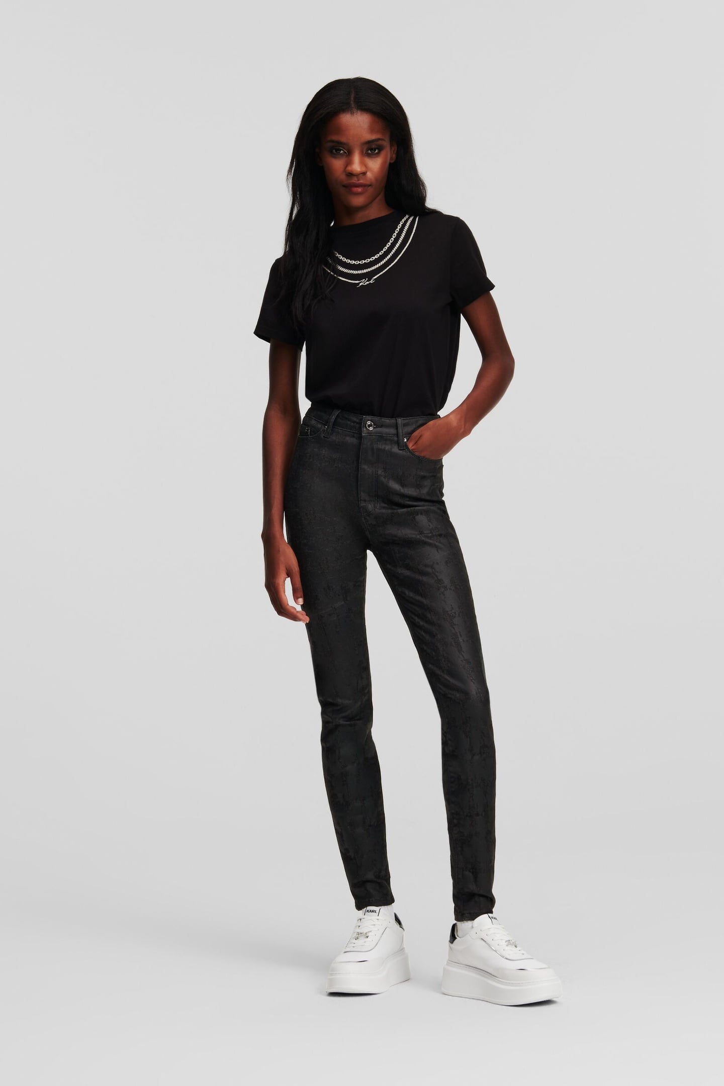 Karl Lagerfeld Aop Skinny Denim Pants Black Coated Karl Heads Taglia: W26 | Pantaloni skinny Outlet | Donna | Blu