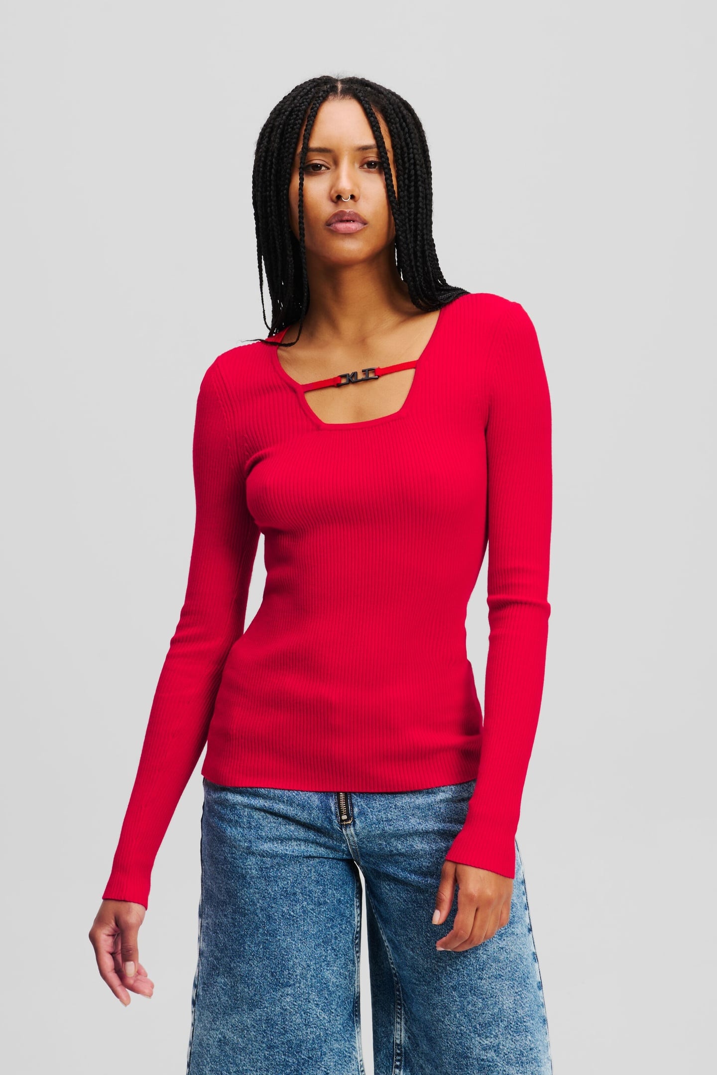 Karl Lagerfeld Klj Longsleeve Logo Knitted Top Pompeian Red Taglia: M | Maglioni a maglia Outlet | Donna | Rosso