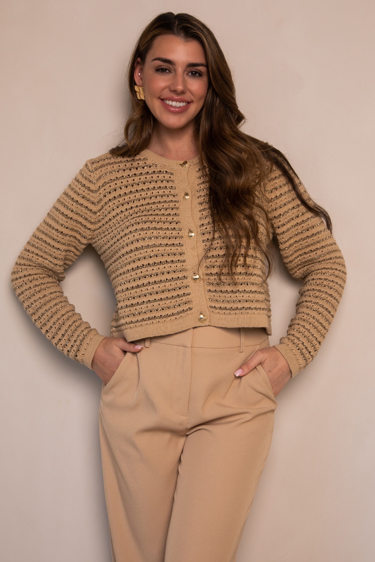 Freebird Kyera Cardigan Camel Maat: L | Sweaters Outlet | Dames | Beige