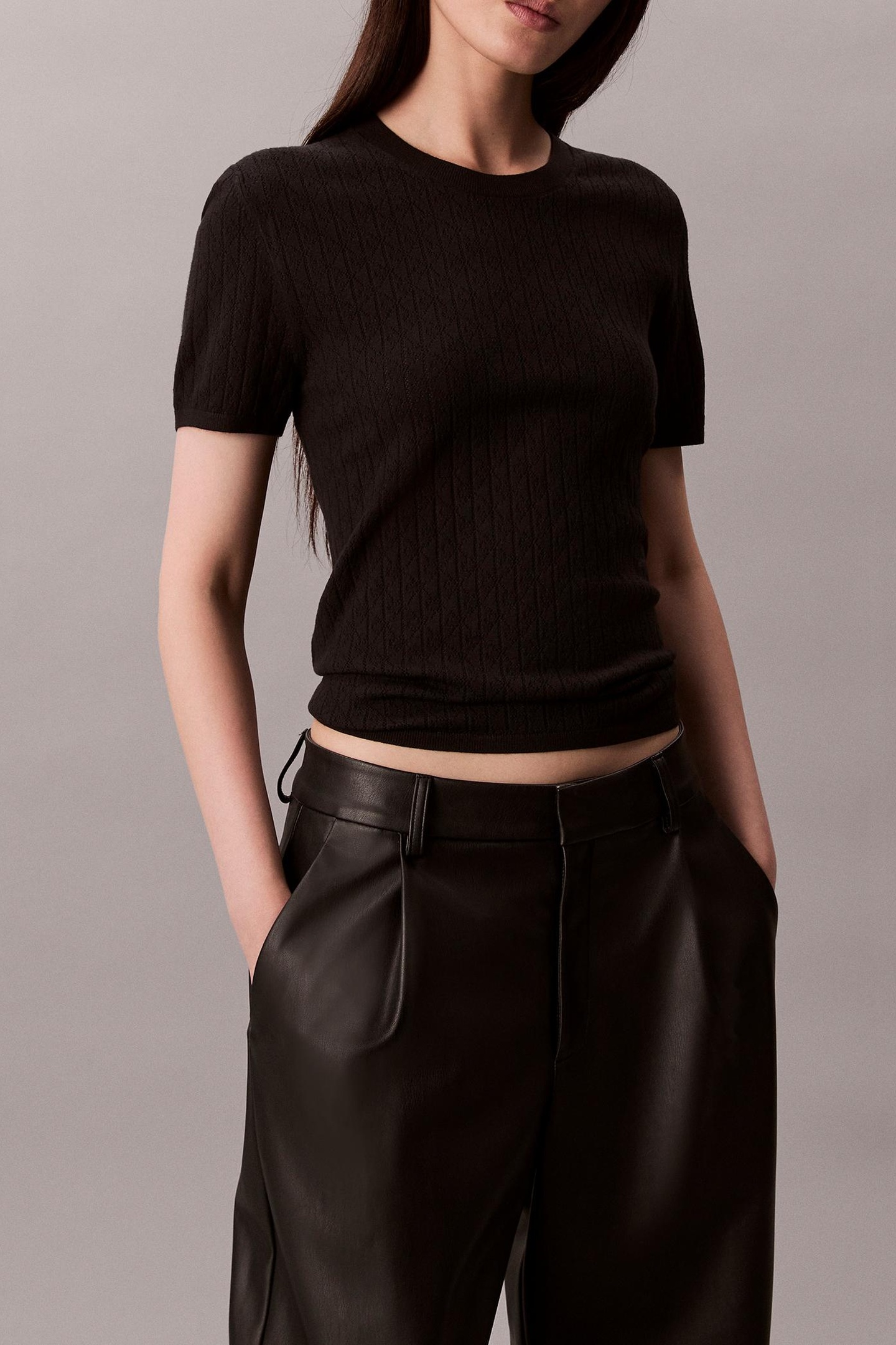 Calvin Klein Cap Sleeve Pointelle Black Talla: M | Sudaderas con Capucha Outlet | Mujer | Negro