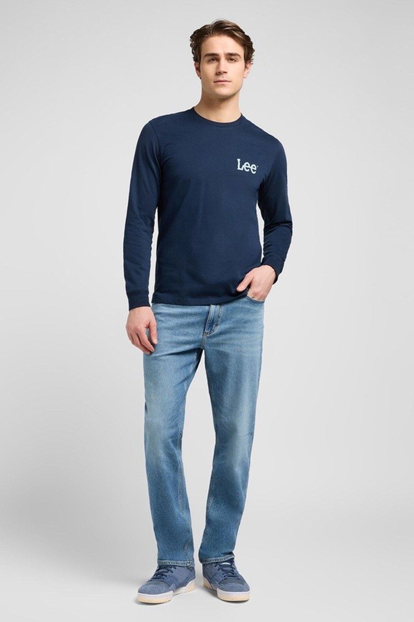 Lee Wobbly Longsve - Rivet Navy Blue Maat: M | Basic T-Shirts Outlet | Heren | Blauw