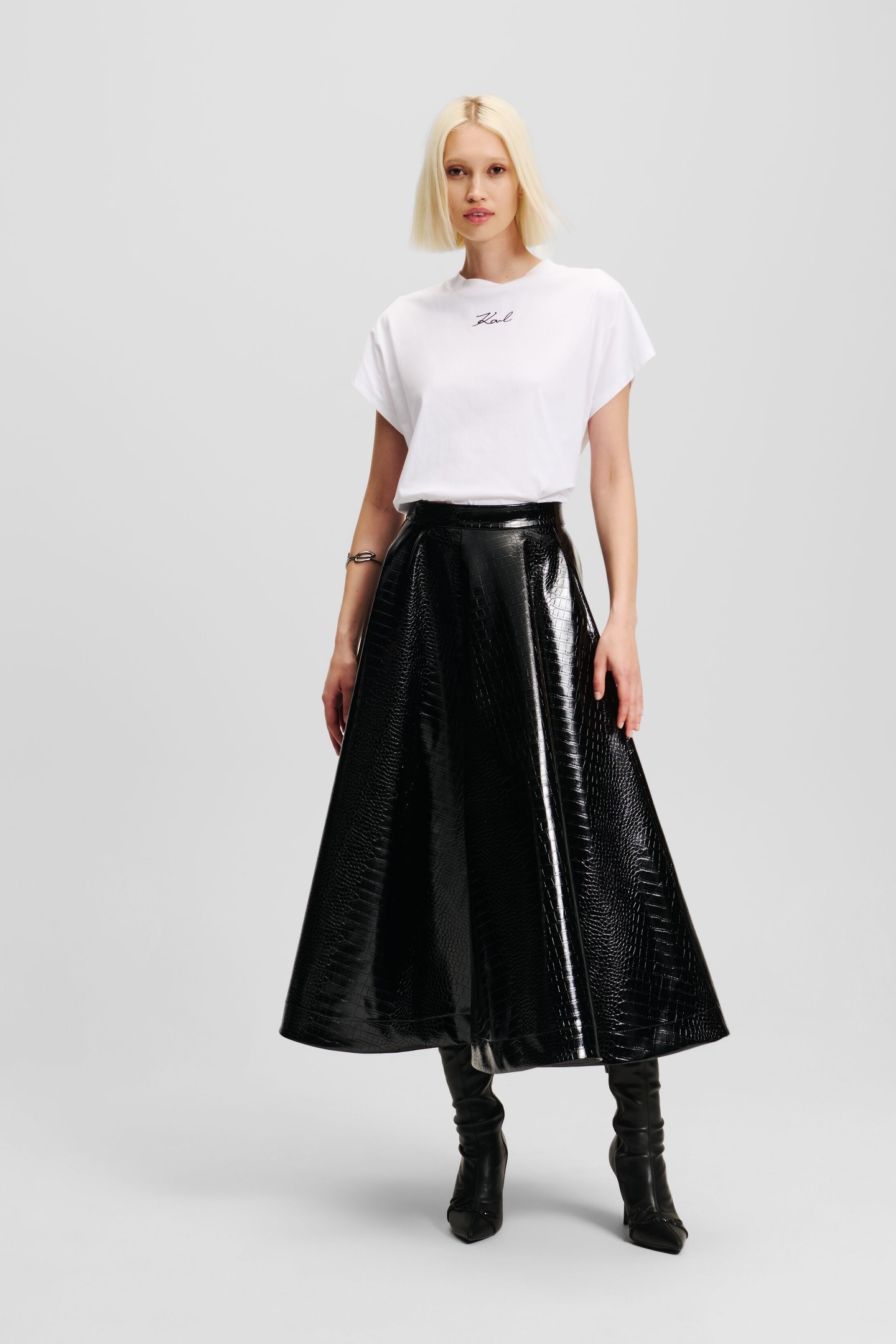 Karl Lagerfeld Faux Leather Croc A Line Skirt Black Taglia: 38 | Gonne di pelle Outlet | Donna | Nero
