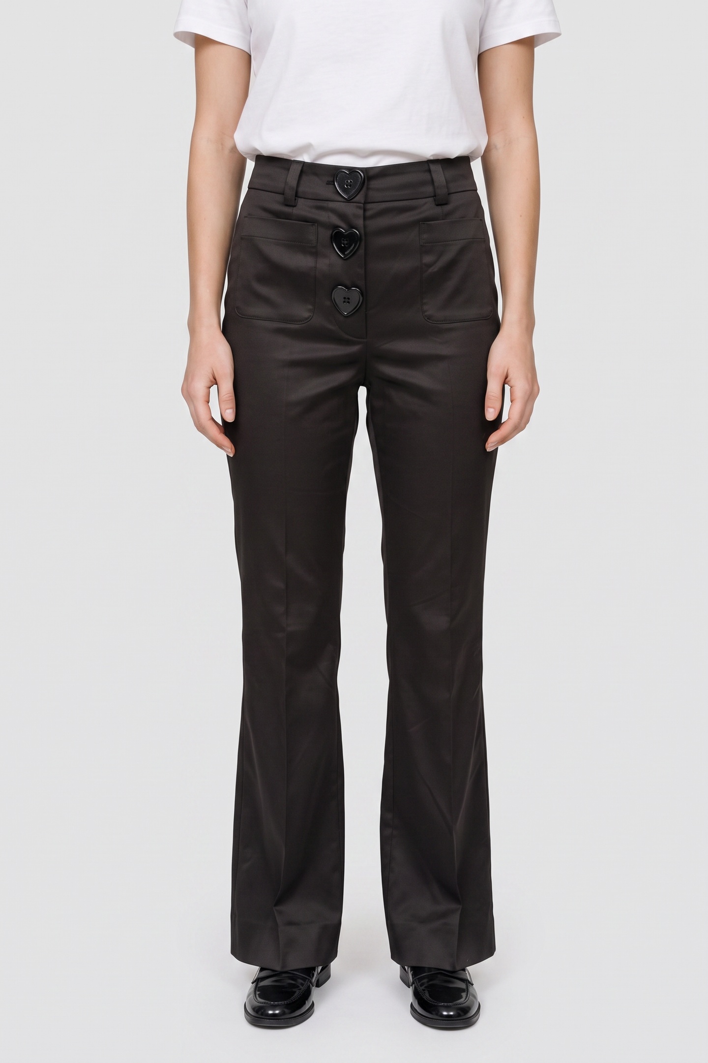 Moschino Heart Buttons Stretch Satin Trousers Black Maat: 40 | Pantalons Outlet | Dames | Zwart