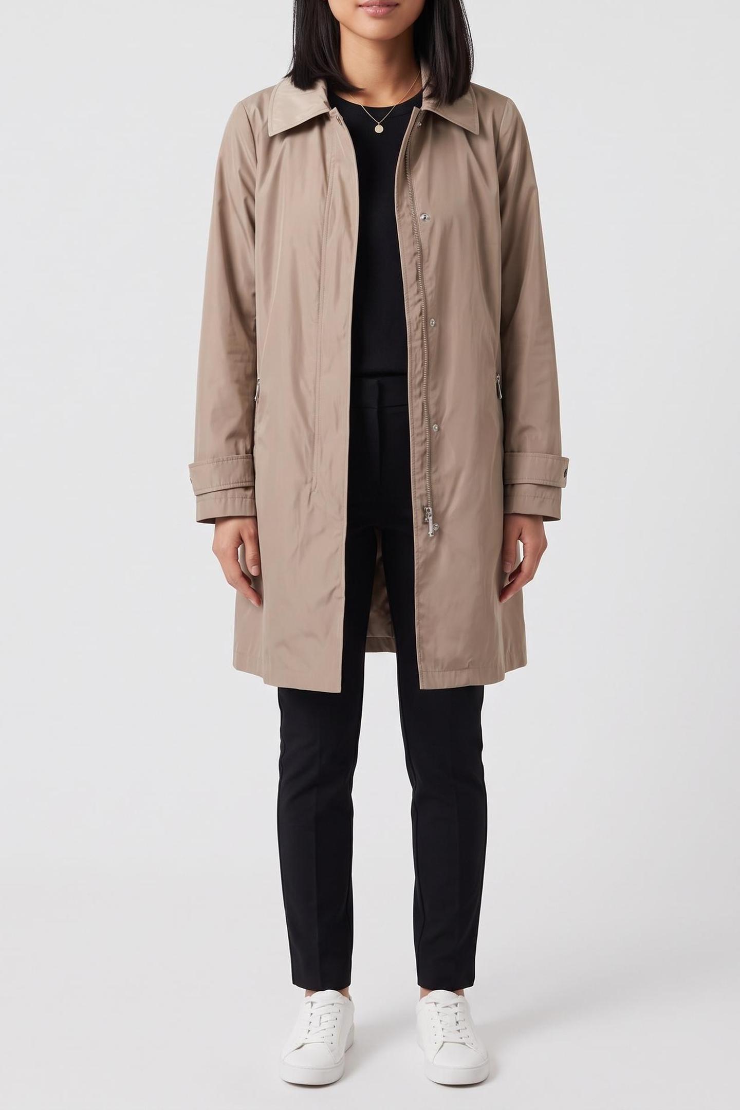Michael Kors Zip Up Raincoat Taupe Maat: L | Regenjassen Outlet | Dames | Beige