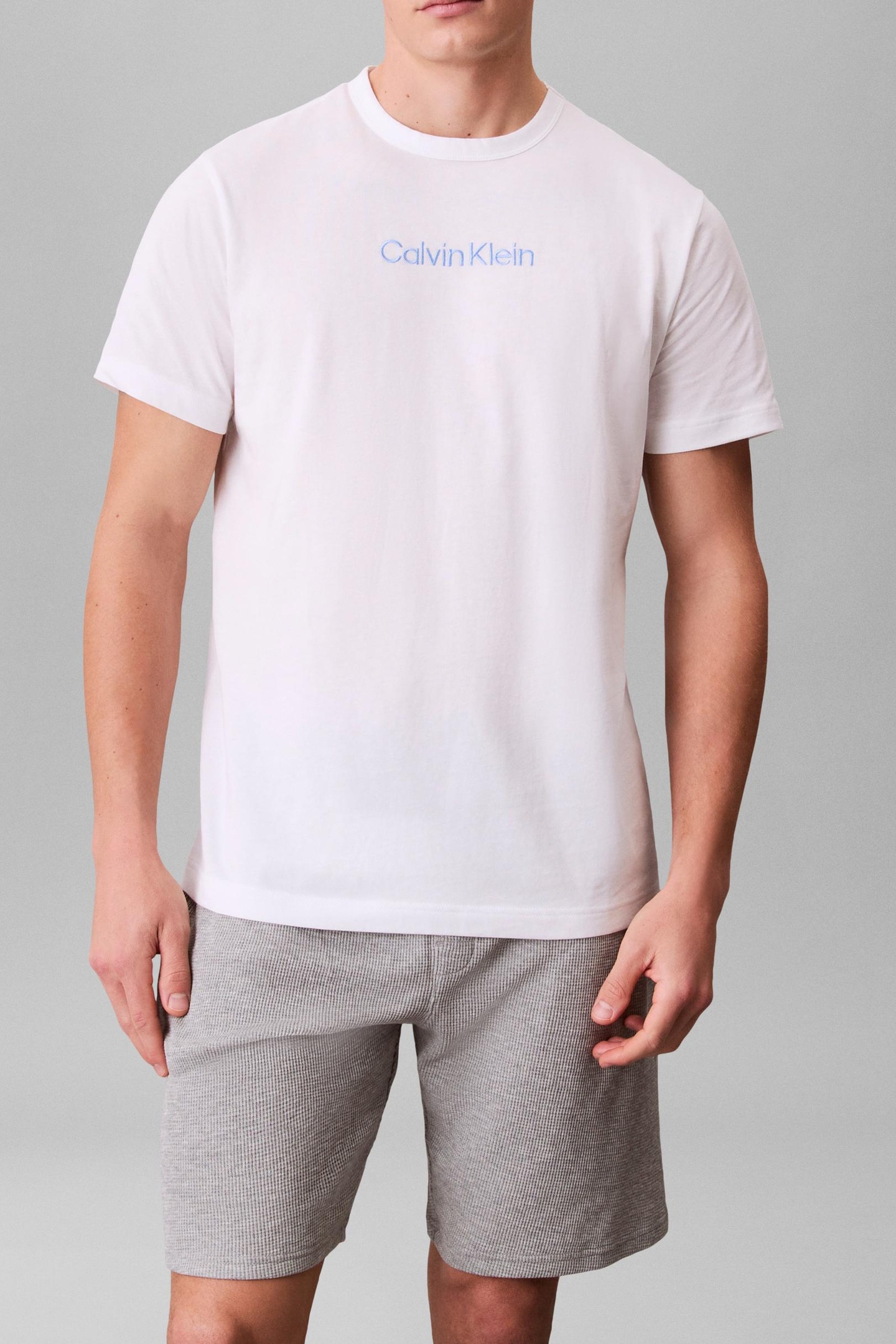 Calvin Klein S/s Crew Neck Classic White W/blue Descent Logo Talla: L | Camisetas Básicas Outlet | Hombre | Blanco