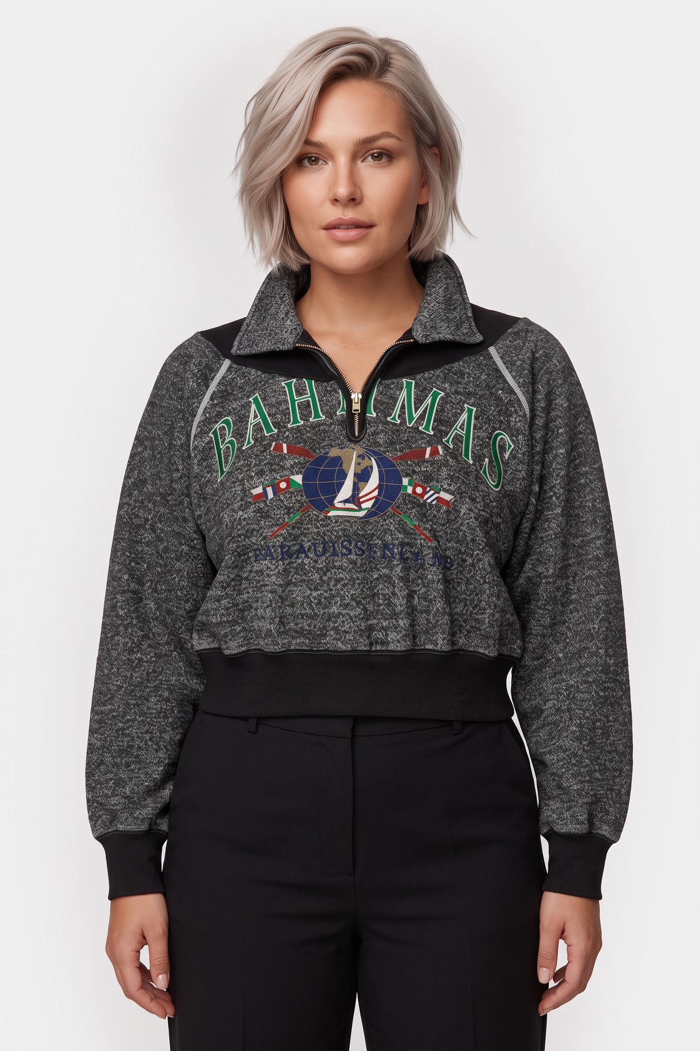 RE/DONE 90s Upcycled Crop Half Zip Assorted Black Maat: XS/S | Gebreide Truien Outlet | Dames | Zwart