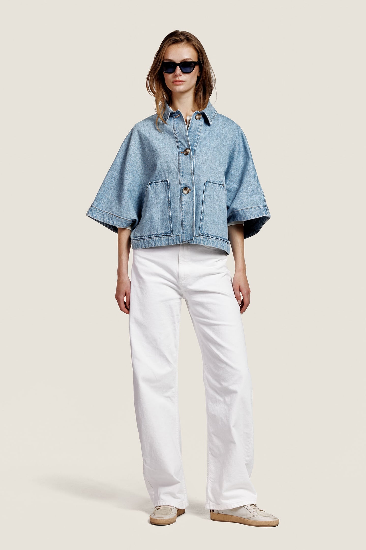 ALTER EGO Lena Denim Blouse Light Denim Size: M | Ponchos &amp; Capes Outlet | Dames | Blauw