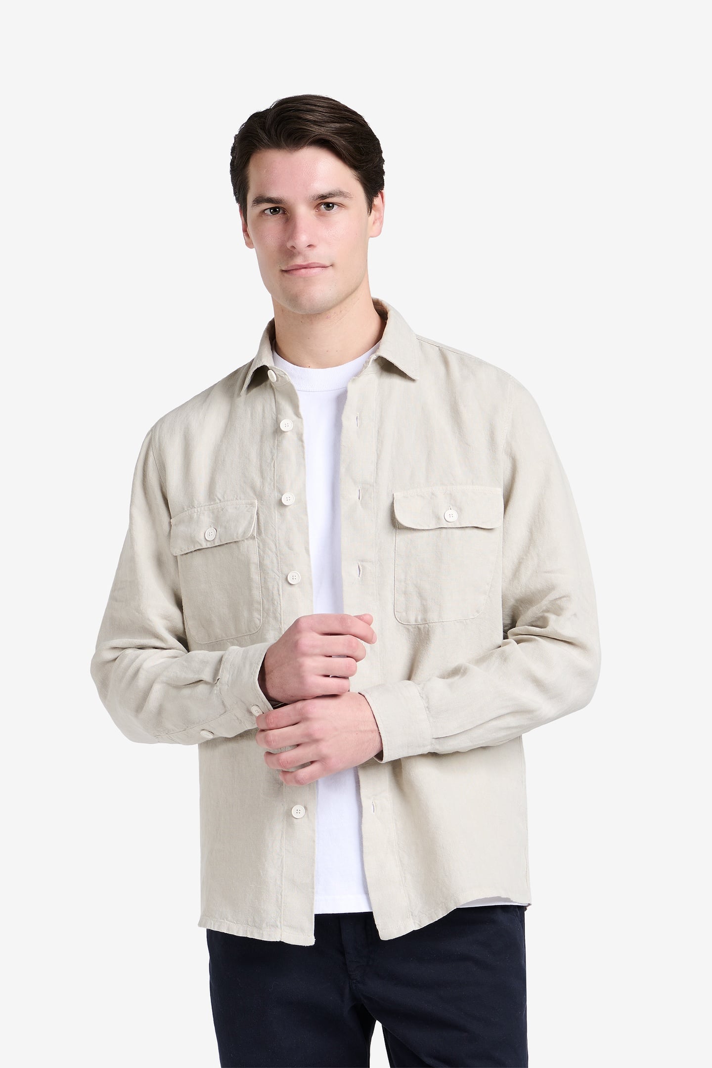No Label Ohio Linen Beige Maat: S | Casual Overhemden Outlet | Heren | Beige