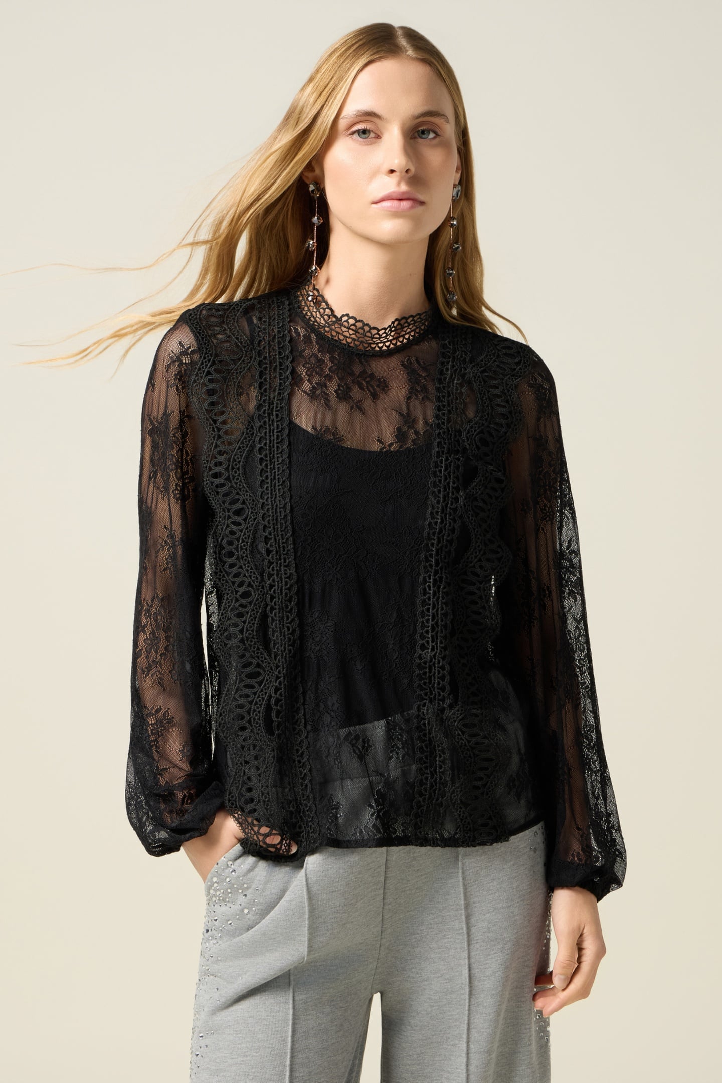 Oltre Lace Blouse Black Taglia: 42 | Maglie a manica lunga Outlet | Donna | Nero