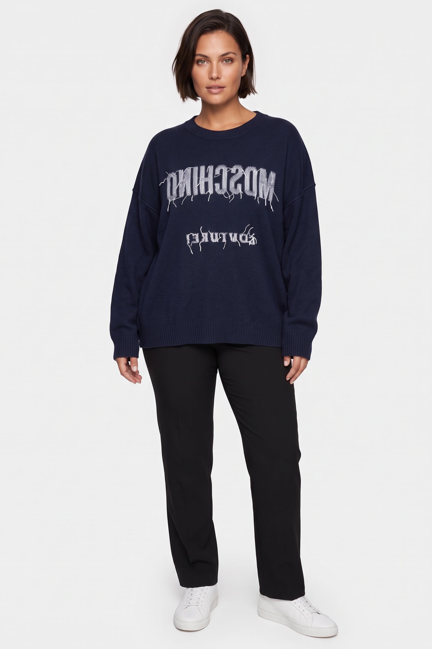 Moschino Wool Pullover Inside Out Logo Blue Maat: 44 | Sweaters Outlet | Dames | Blauw