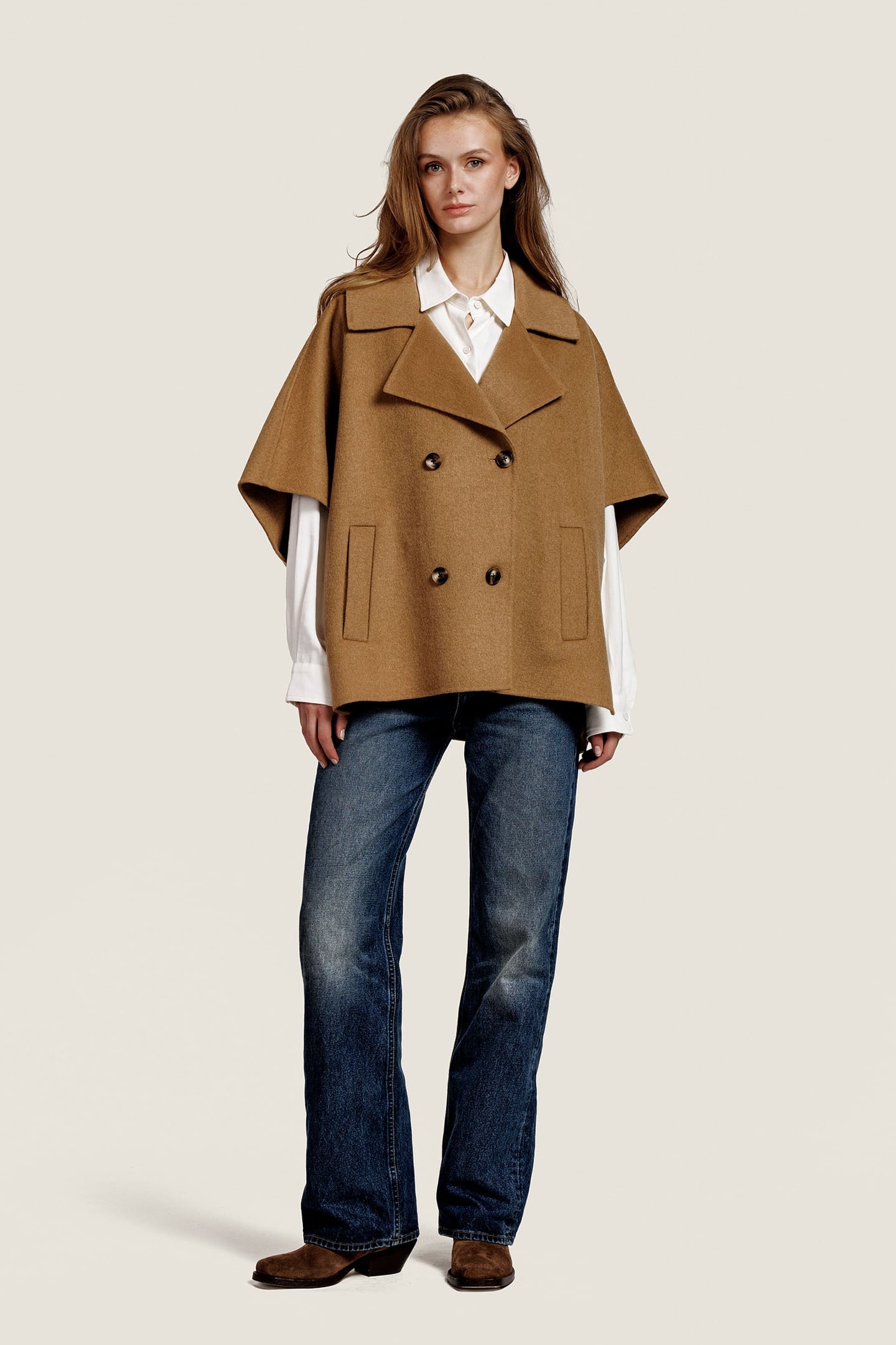 ALTER EGO Elin Wool Jacket Tabacco Size: M | Ponchos &amp; Capes Outlet | Dames | Bruin
