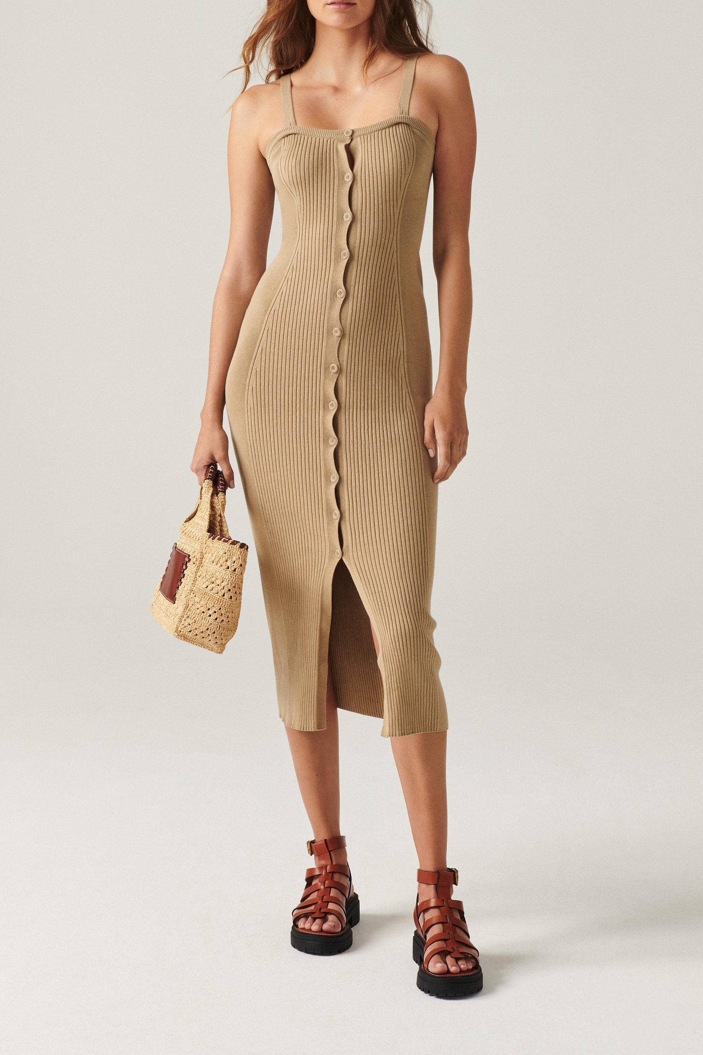 BA&SH Mid-length Dress Beige Maat: S | Midi Jurken Outlet | Dames | Beige